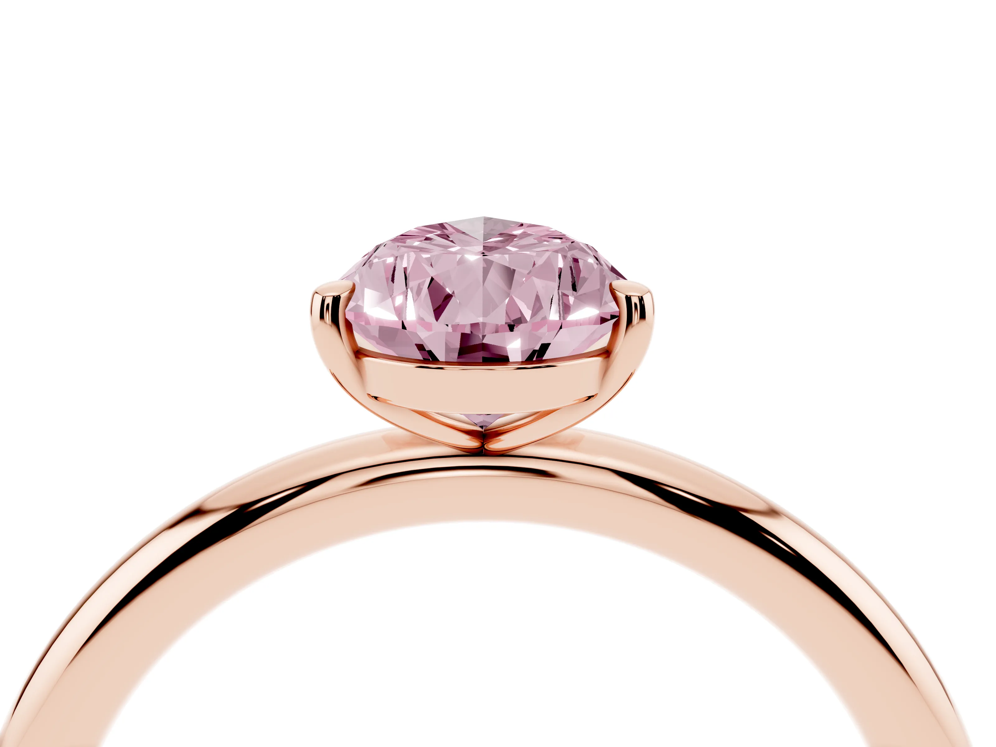 Fancy Pink Pear Cut Diamond Solitaire Ring Set in Rose gold with Prong Setting on a Polished Plain Band
