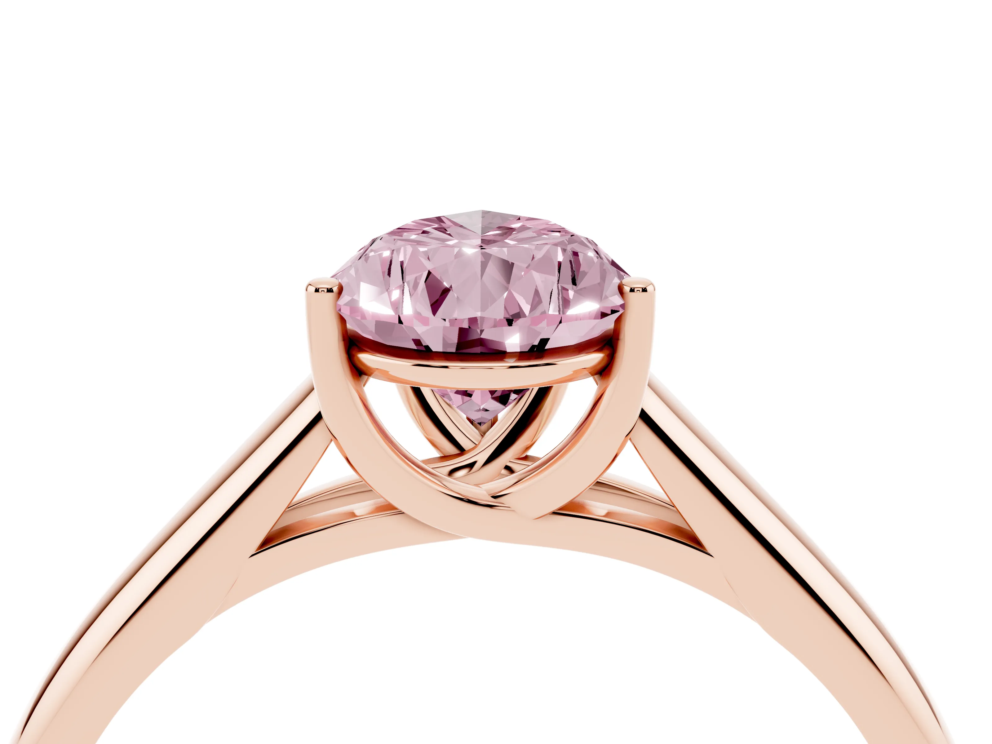 Fancy Pink Pear Cut Diamond Solitaire Engagement Ring Set in Rose gold with Subtly Tapered Band and Prong Setting
