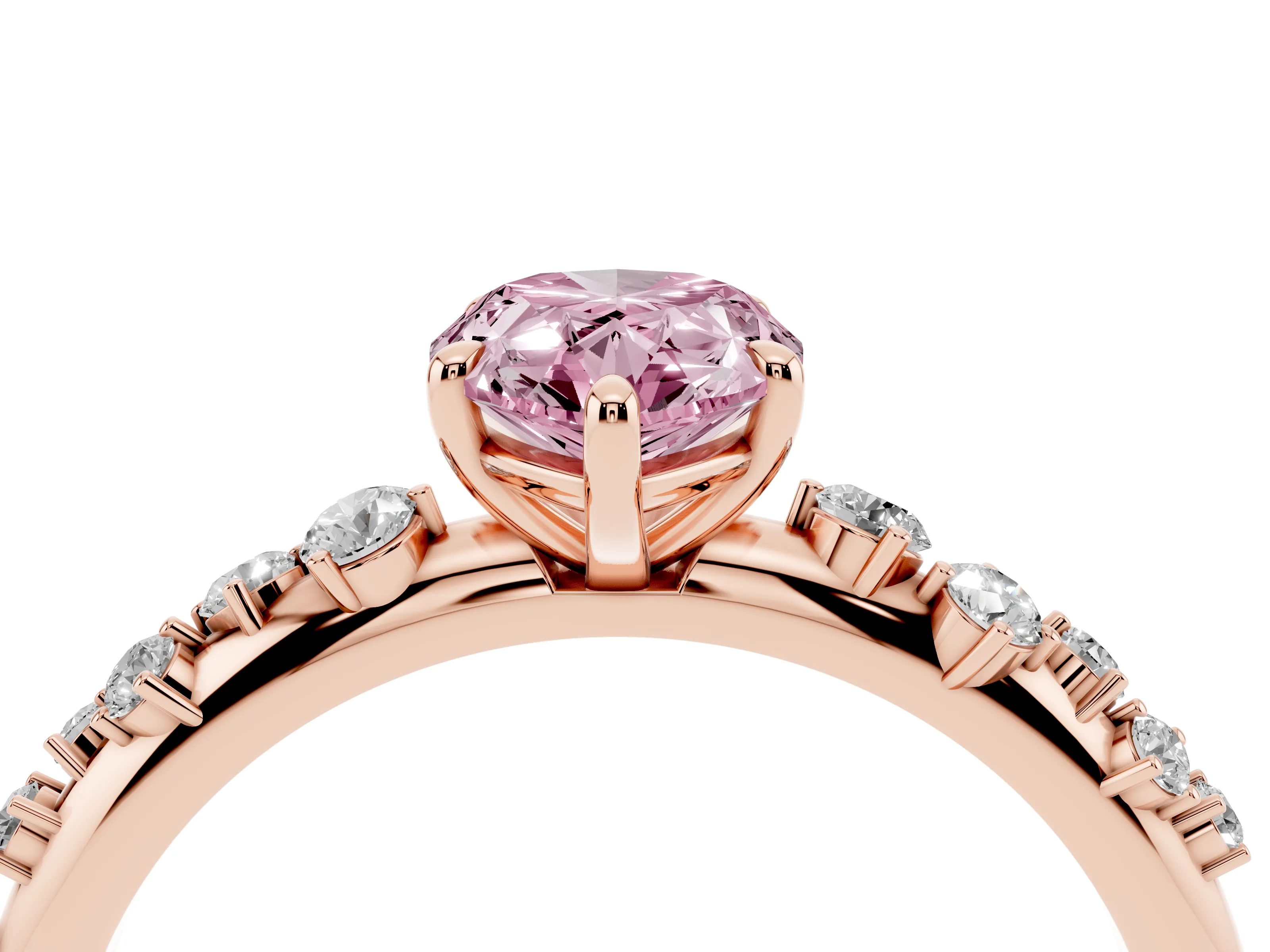 Fancy Pink Pear Cut Diamond Cluster Solitaire Ring Set in Rose gold with Prong Setting