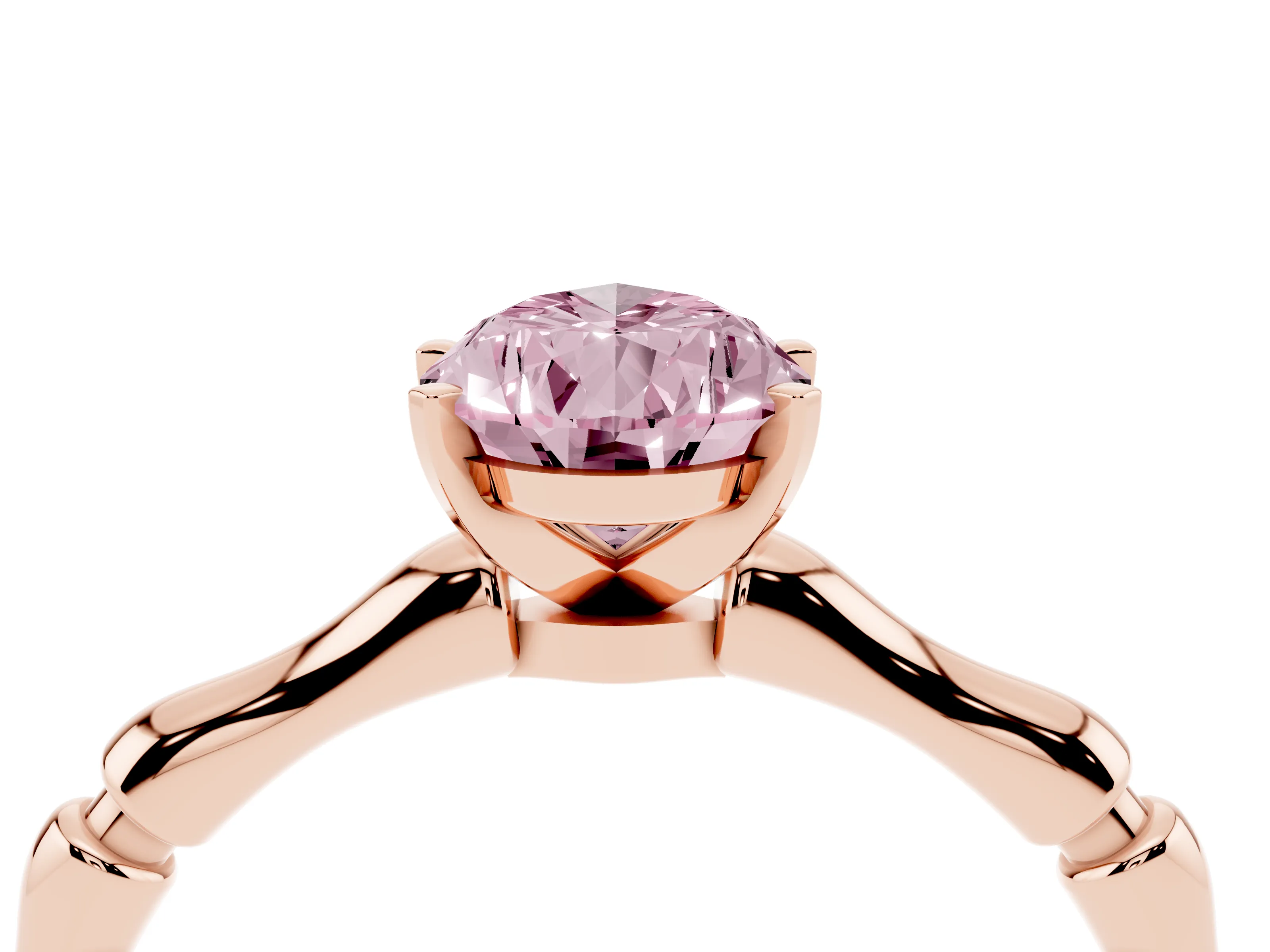 Fancy Pink Pear Cut Diamond Solitaire Ring Set in Rose gold with Bamboo Band and Prong Setting