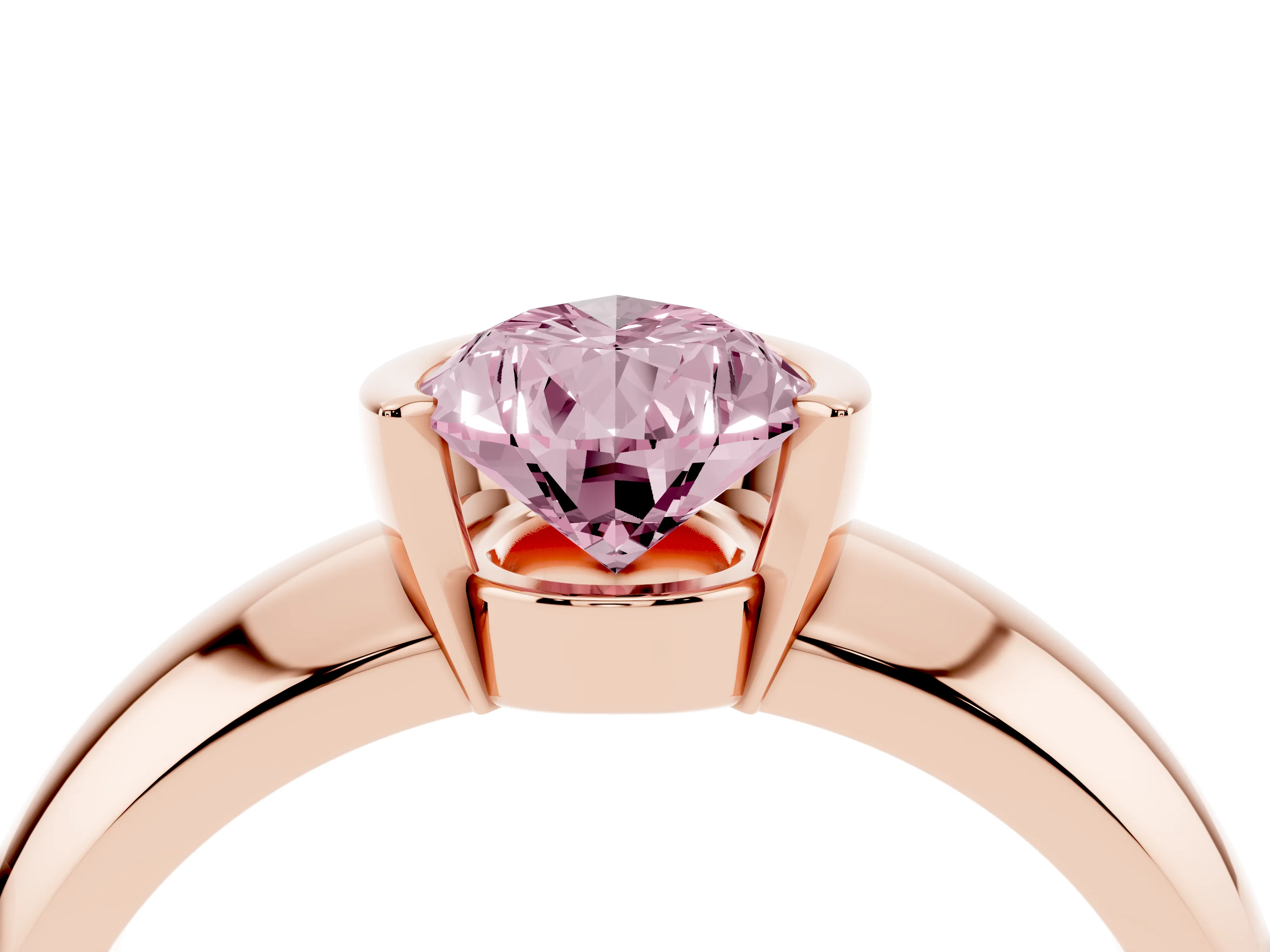 Fancy Pink Pear Cut Diamond Solitaire Tension Set Ring Set in Rose gold with Wide Band