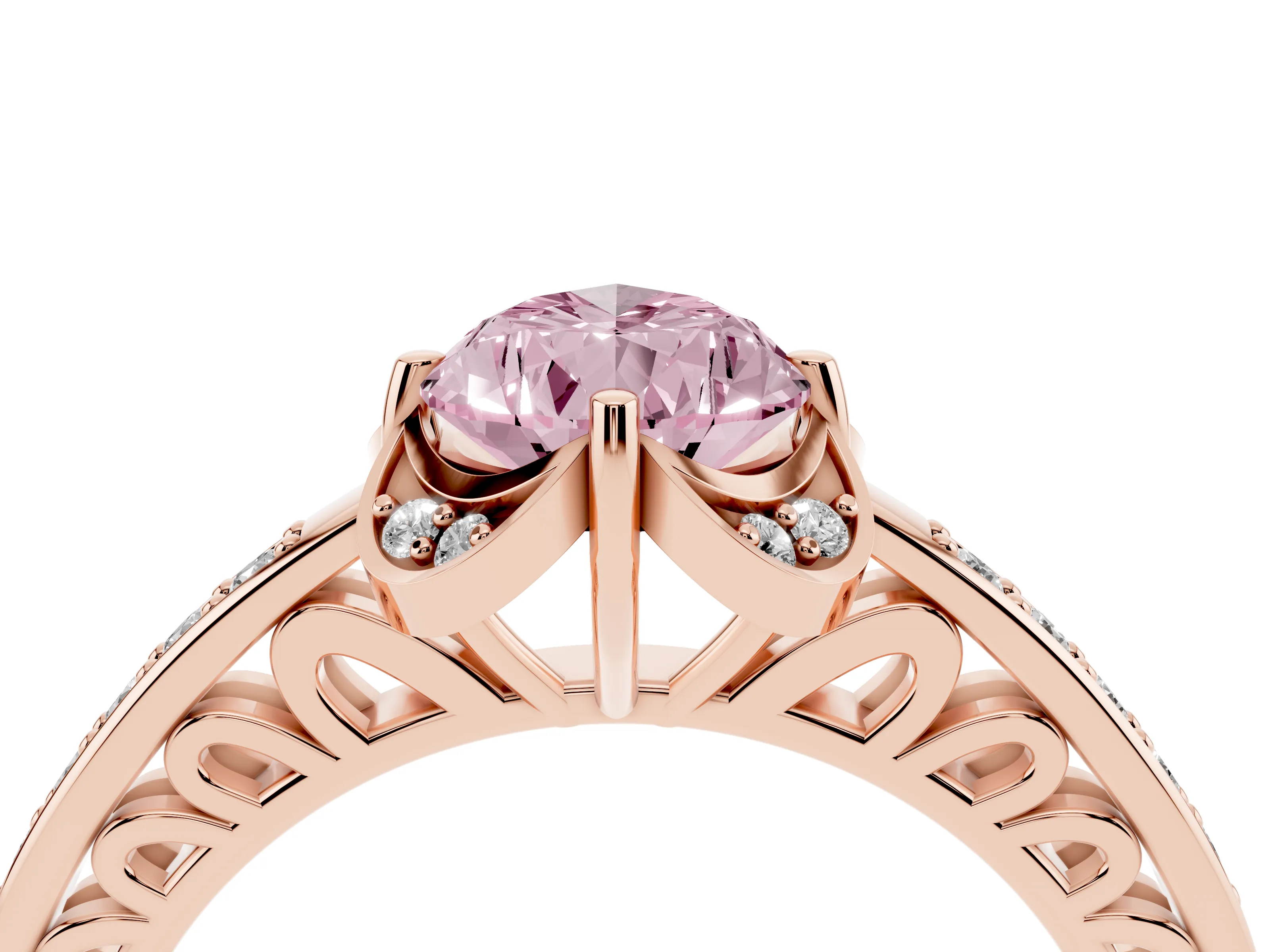Fancy Pink Pear Cut Diamond Halo Ring Set in Rose gold with Channel Set Band and Prong Setting