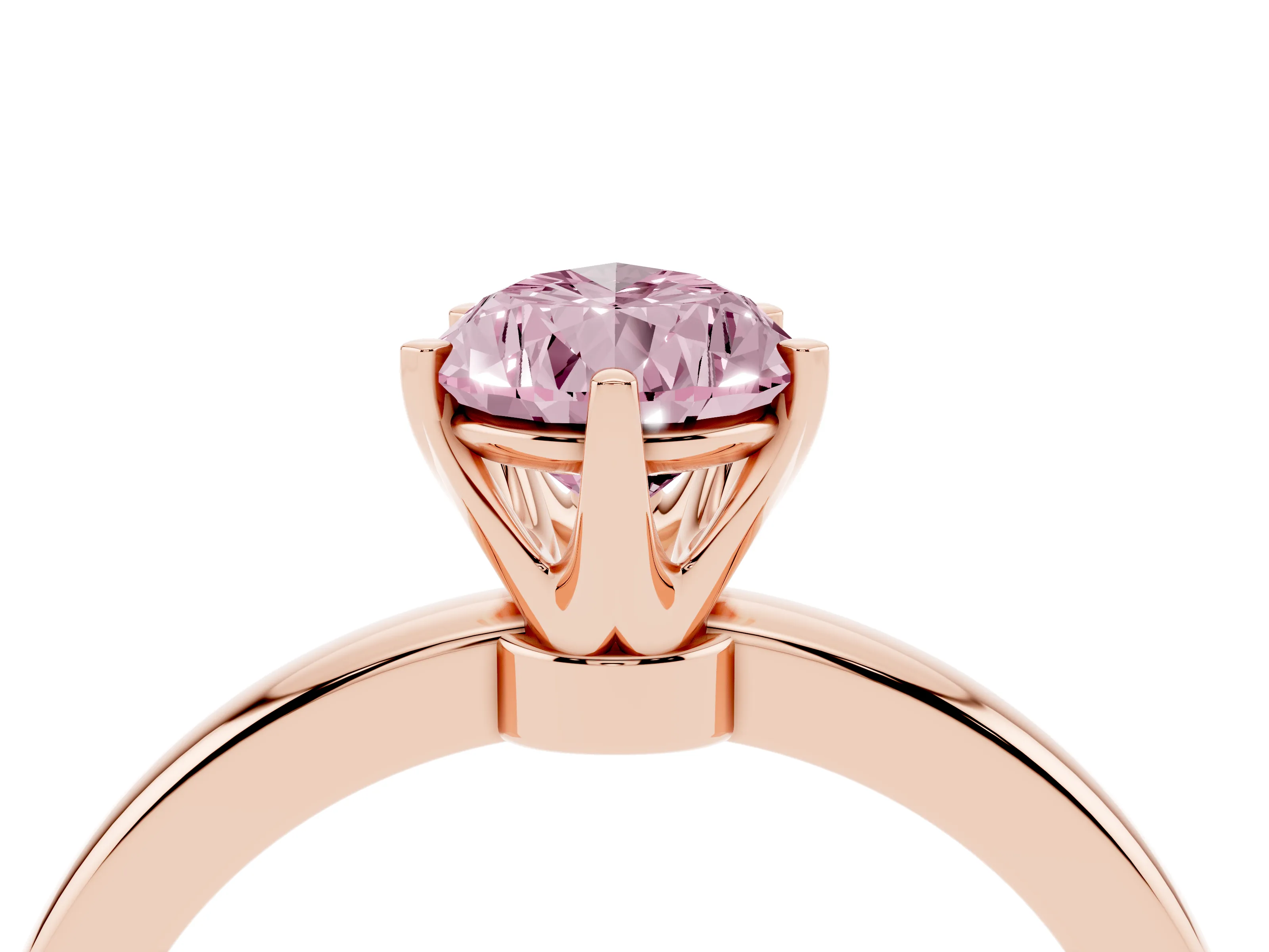 Fancy Pink Pear Cut Diamond Solitaire Ring Set in Rose gold with Raised Prong Setting on a Classic Band