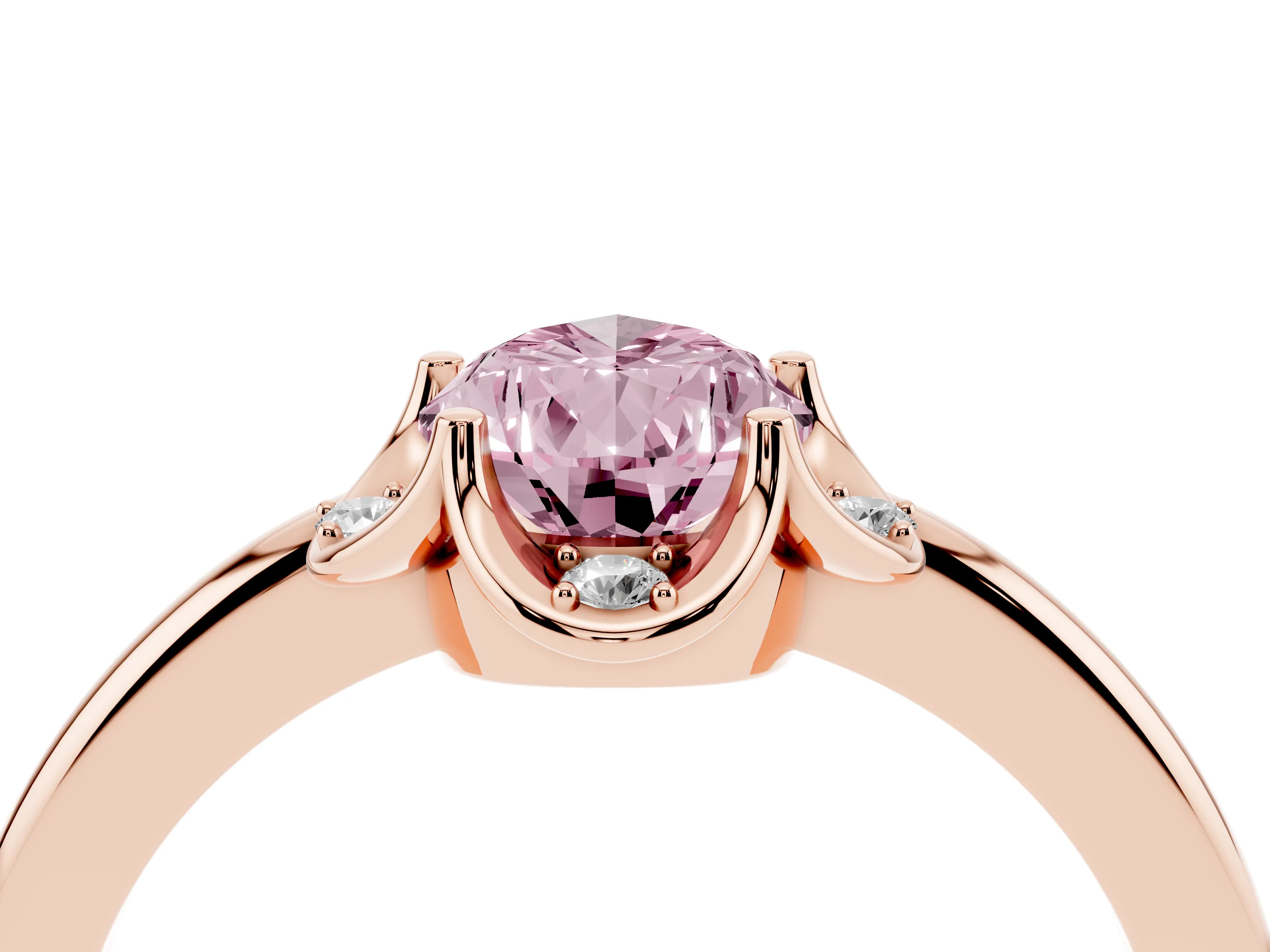 Fancy Pink Pear Cut Diamond Round Cluster Halo Ring Set in Rose gold with Solitaire Band and Prong Setting