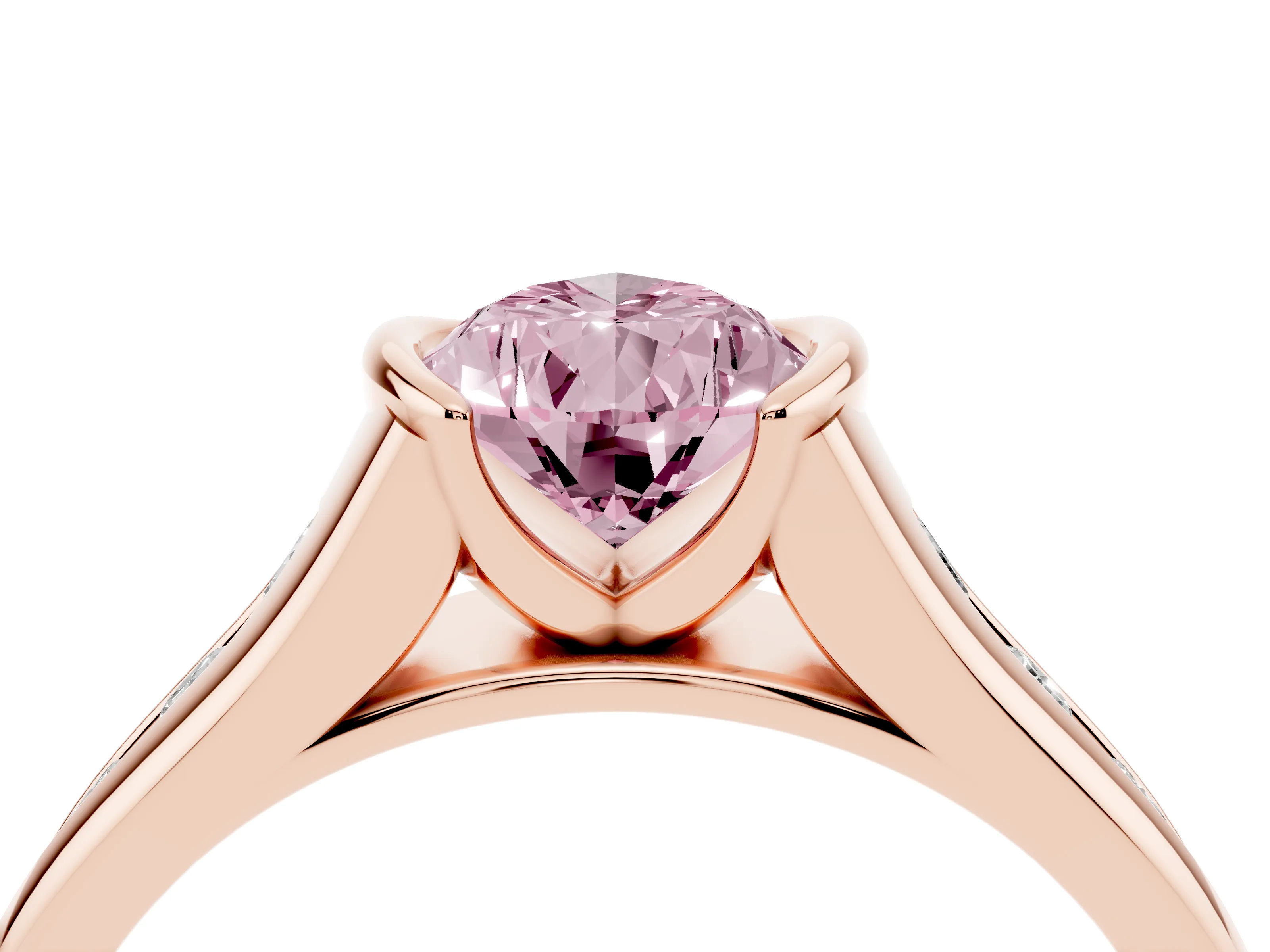 Fancy Pink Pear Cut Diamond Bezel-Set Solitaire Ring Set in Rose gold with Channel-Set Band