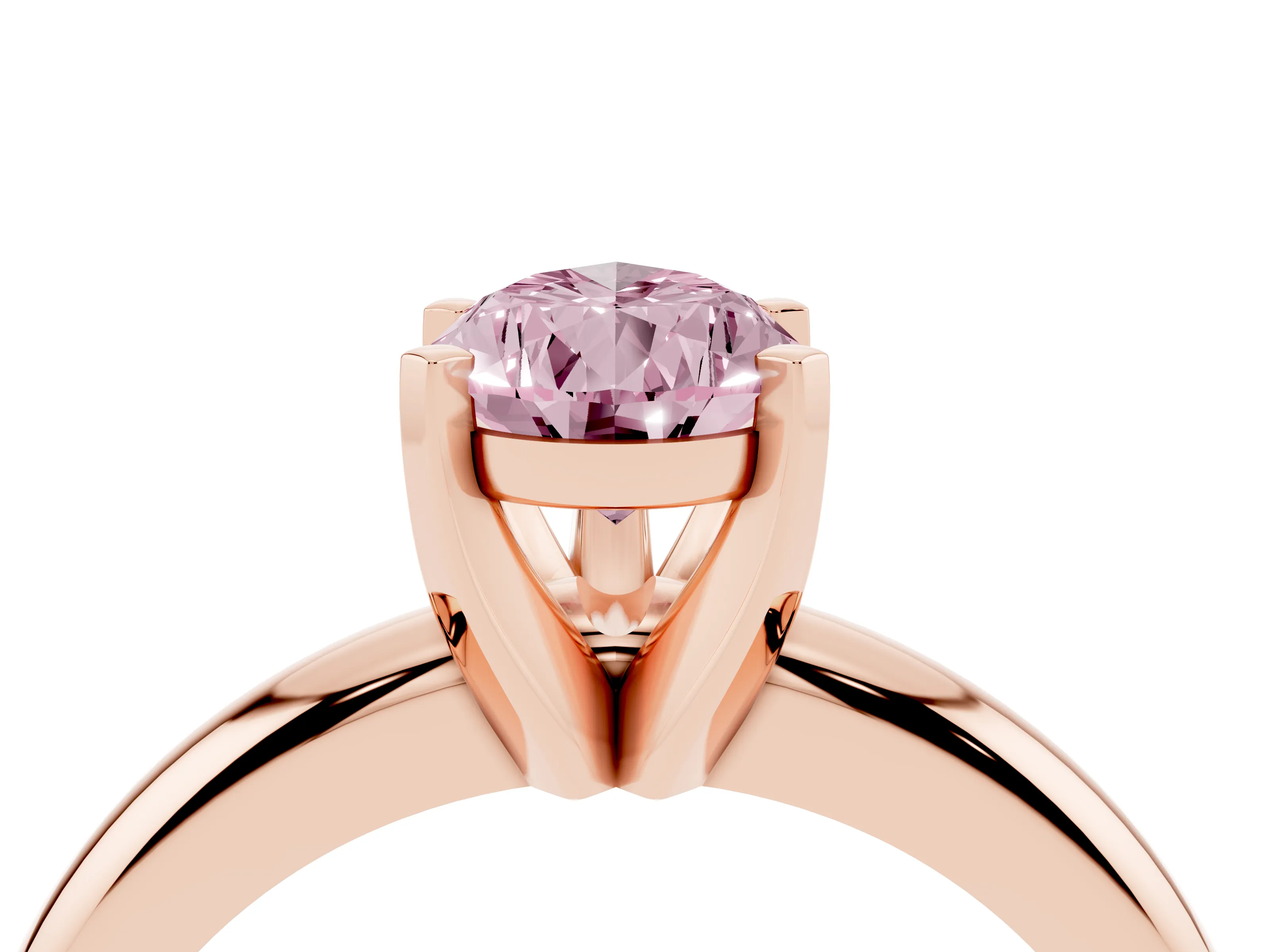 Fancy Pink Pear Cut Diamond Solitaire Engagement Ring Set in Rose gold with Round Band and Prong Setting