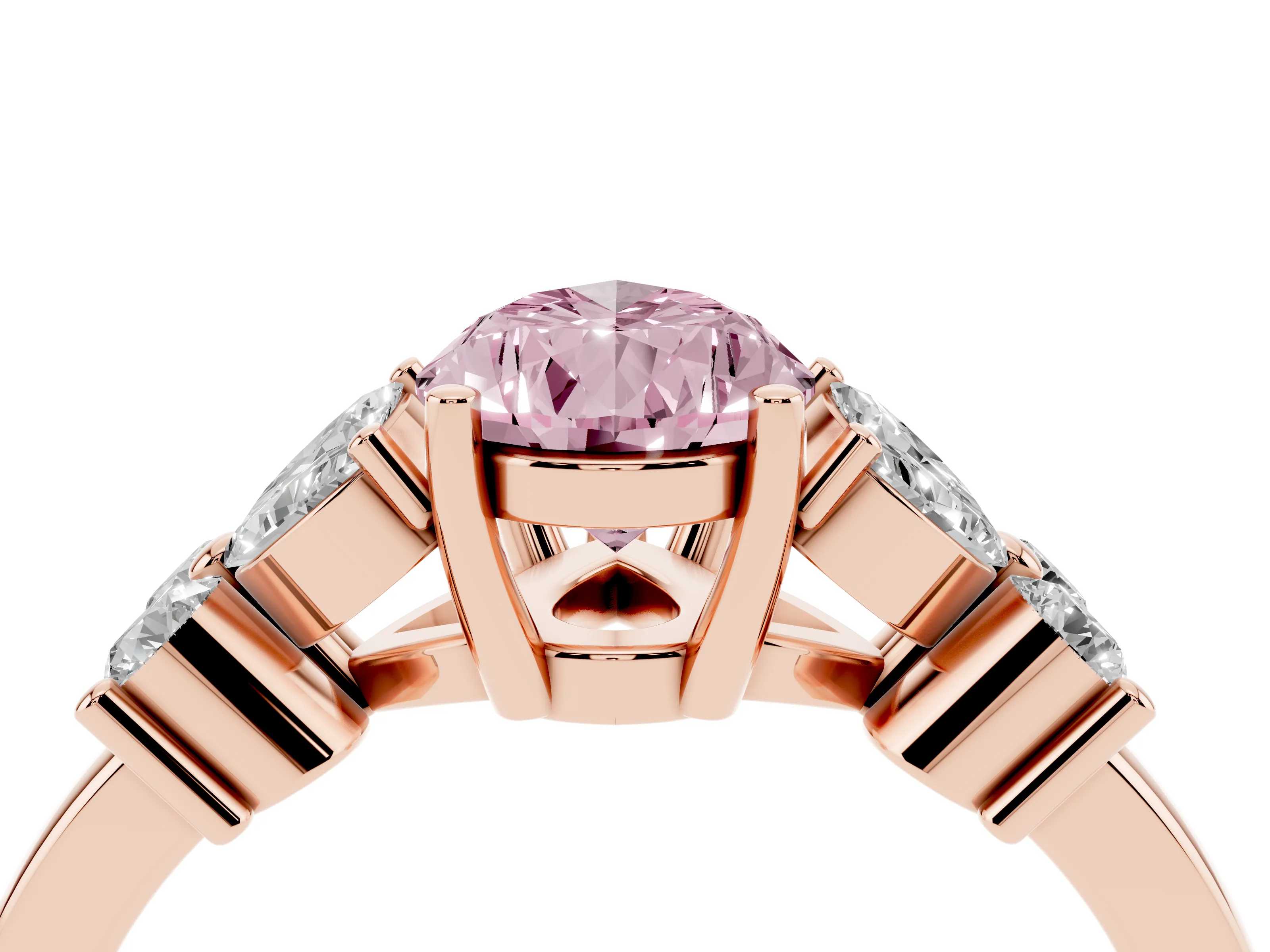 Fancy Pink Pear Cut Diamond Floral Cluster Ring Set in Rose gold with Marquise Petals and Prong Setting