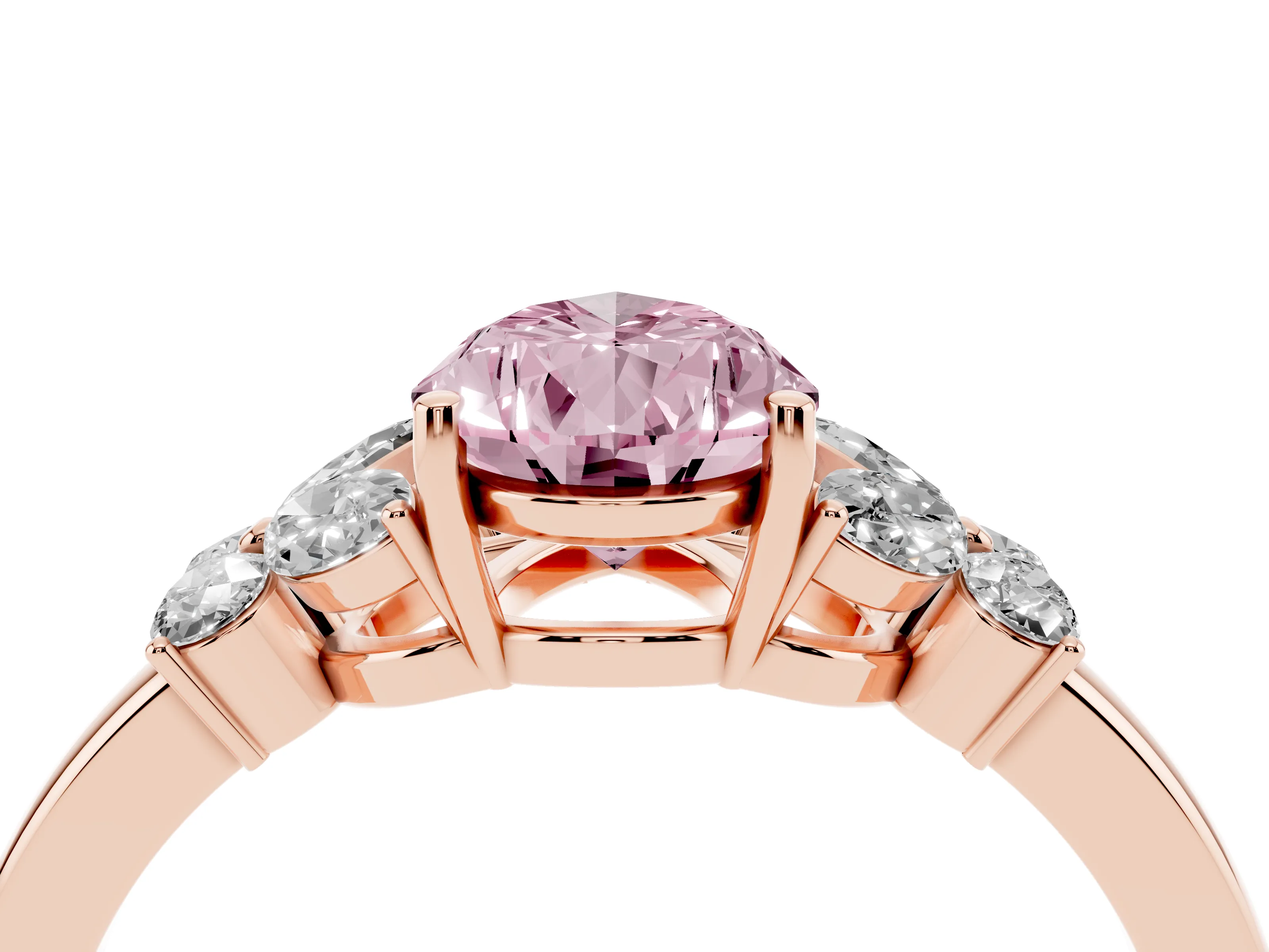 Fancy Pink Pear Cut Diamond Solitaire Floral Ring Set in Rose gold with Marquise Petals and Prong Setting