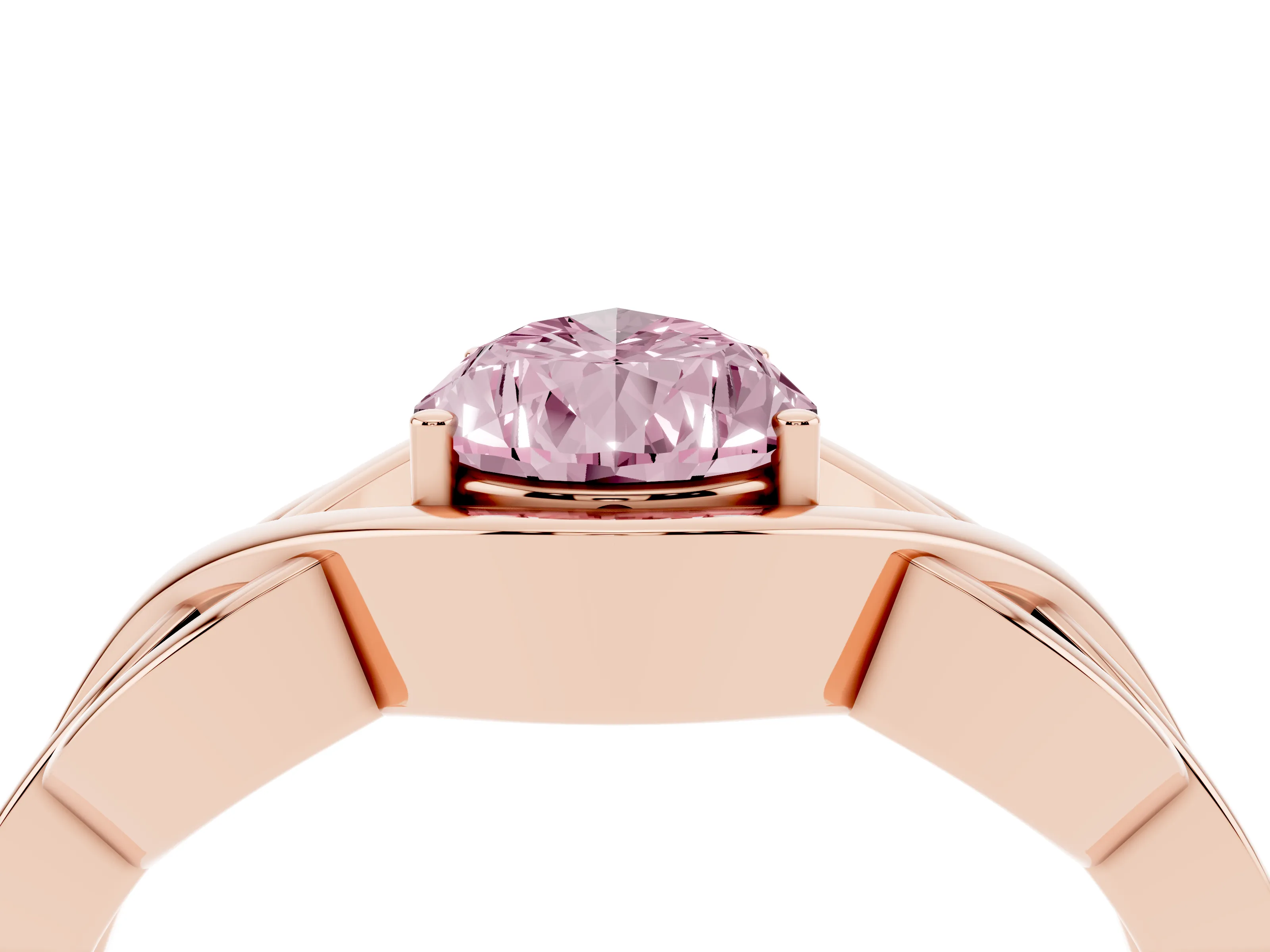 Fancy Pink Pear Cut Diamond Solitaire Ring Set in Rose gold with Intertwined Band