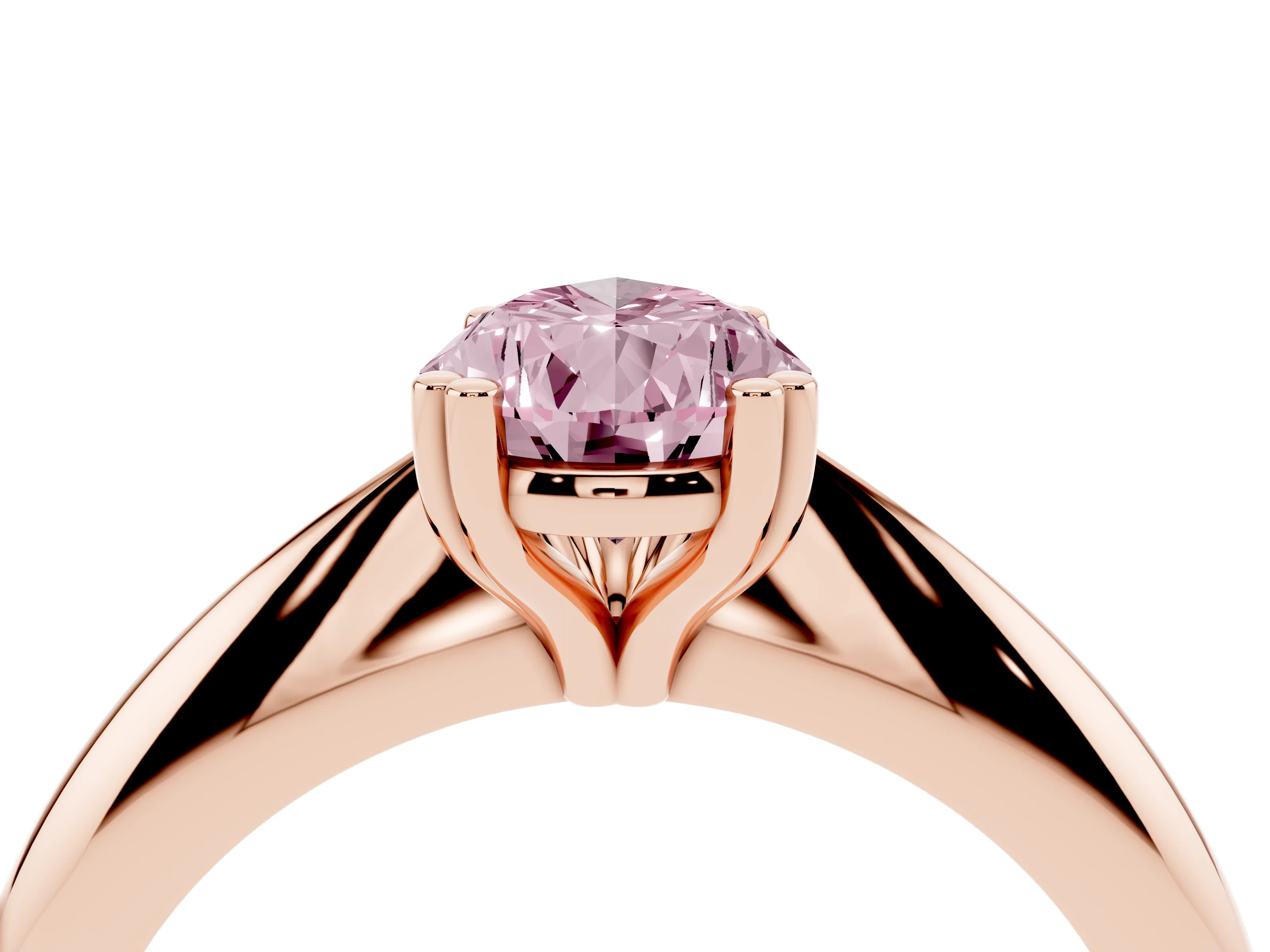 Fancy Pink Pear Cut Diamond Solitaire Engagement Ring Set in Rose gold with Tapered Band and Prong Setting