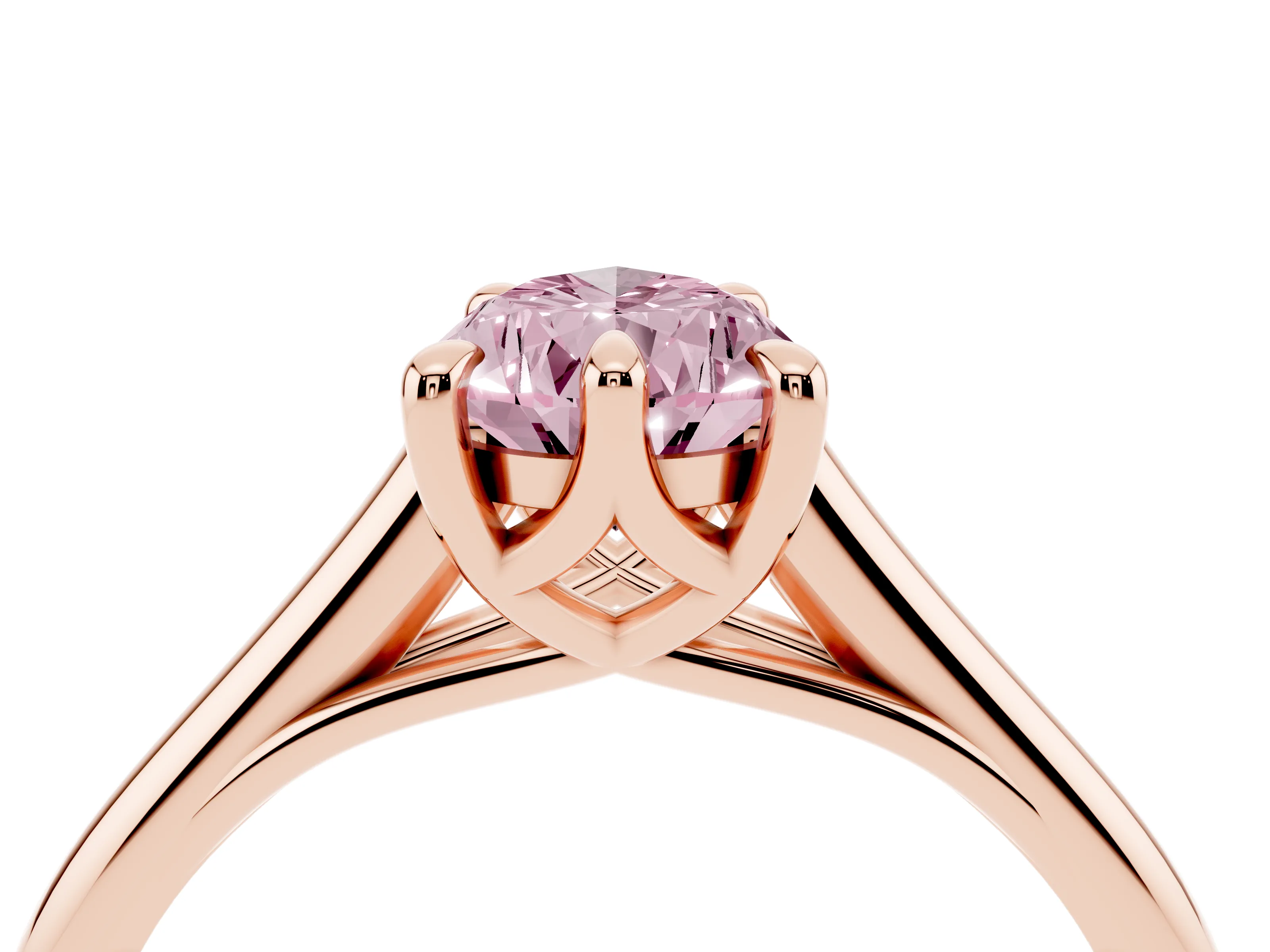 Fancy Pink Pear Cut Diamond Solitaire Engagement Ring Set in Rose gold with Prong Setting and Plain Classic Band