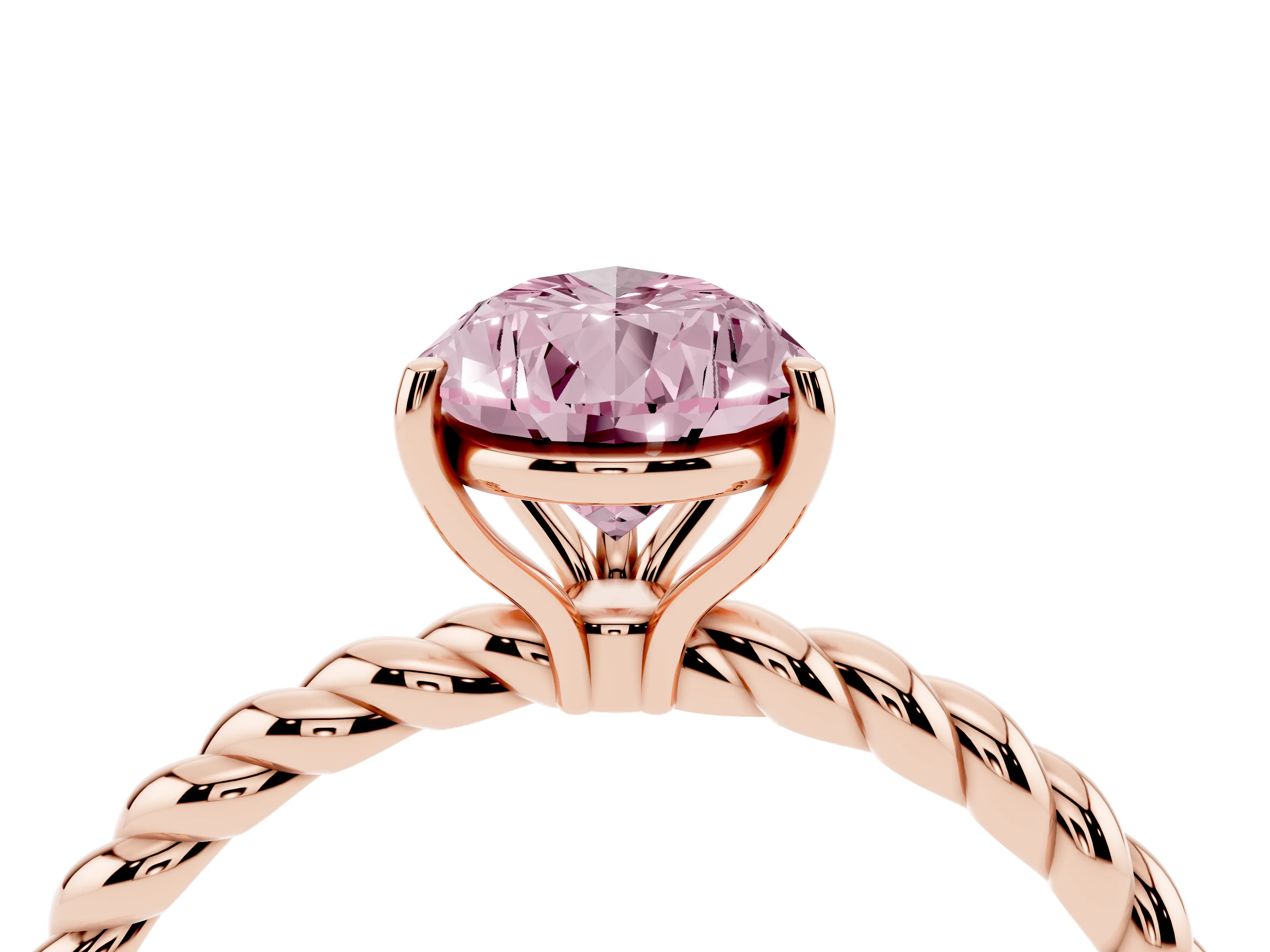 Fancy Pink Pear Cut Diamond Solitaire Ring Set in Rose gold with Twist Band and Prong Setting