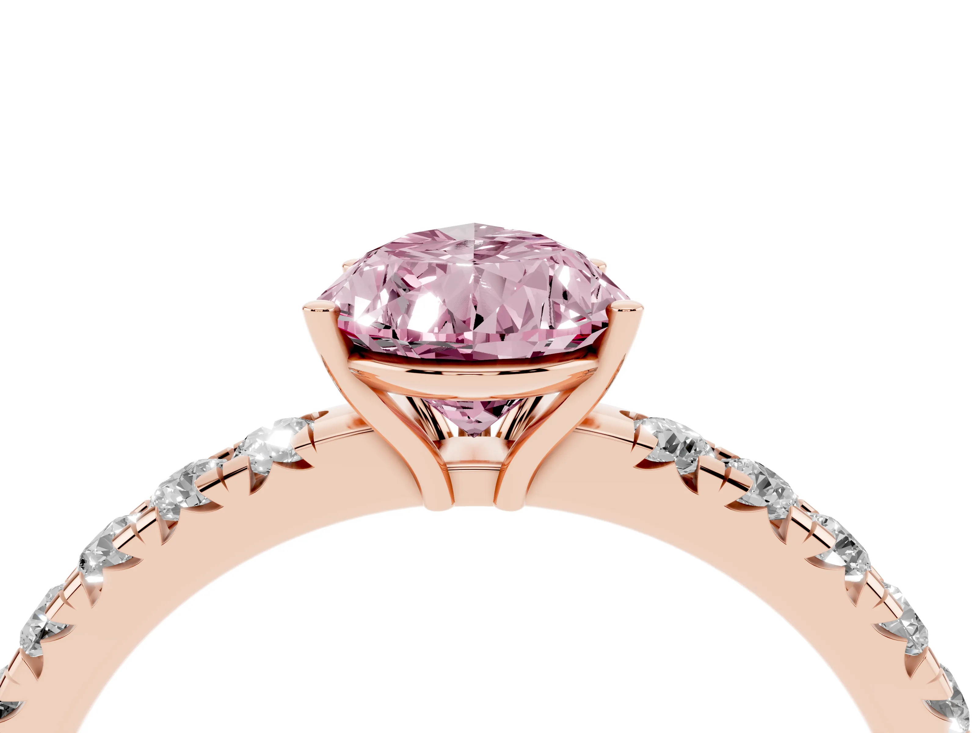 Fancy Pink Pear Cut Diamond Pavé Solitaire Engagement Ring Set in Rose gold with Prong Setting