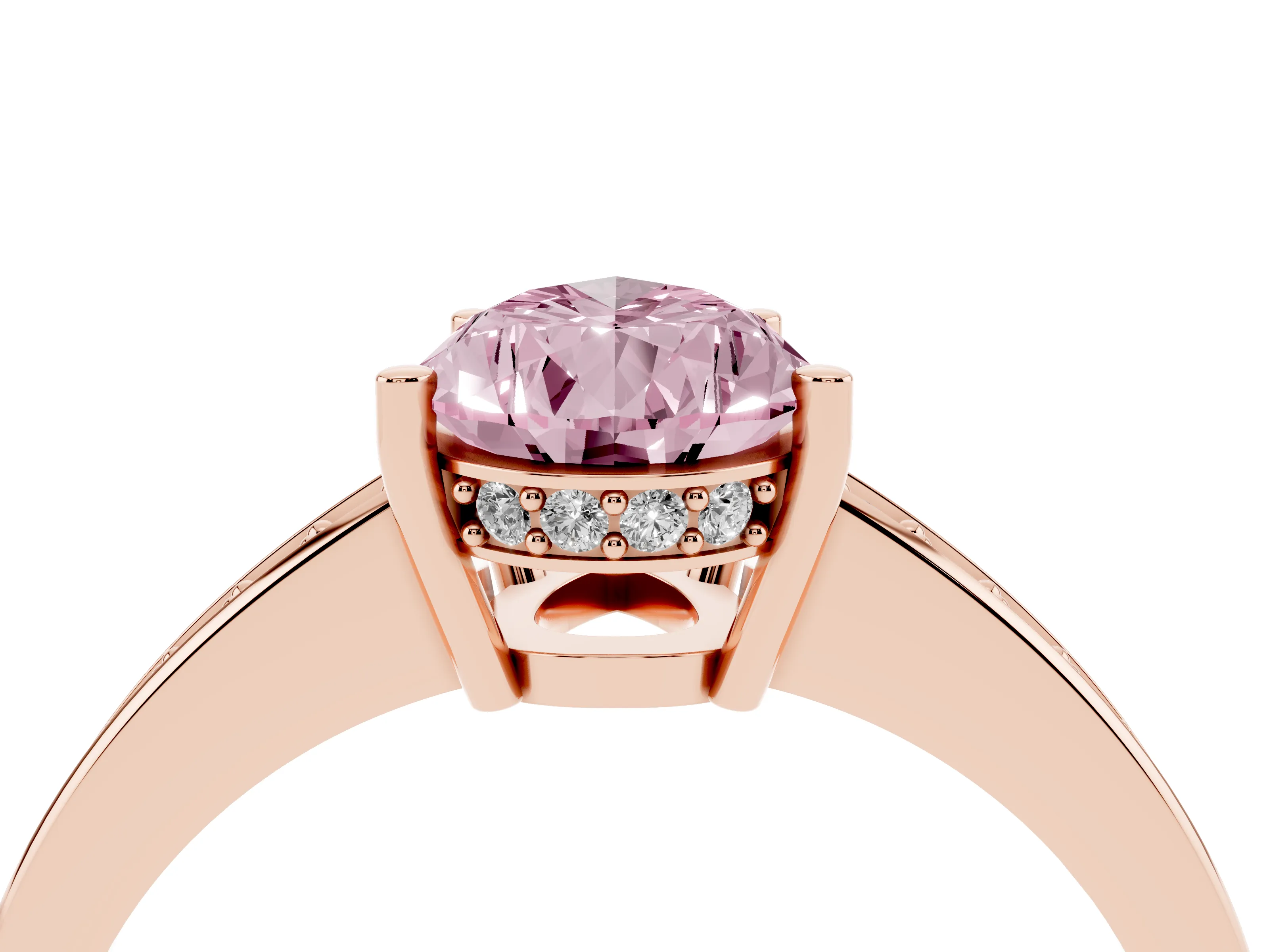 Fancy Pink Pear Cut Diamond Pavé Band Prong Set Solitaire Ring Set in Rose gold
