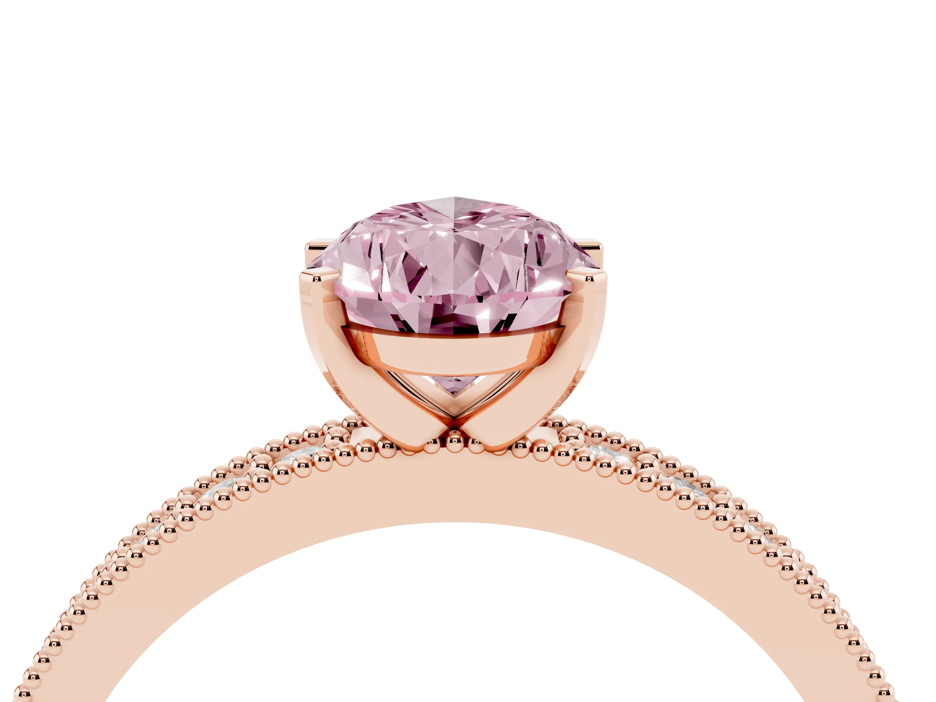 Fancy Pink Pear Cut Diamond Milgrain Pavé Engagement Ring Set in Rose gold with Prong Setting