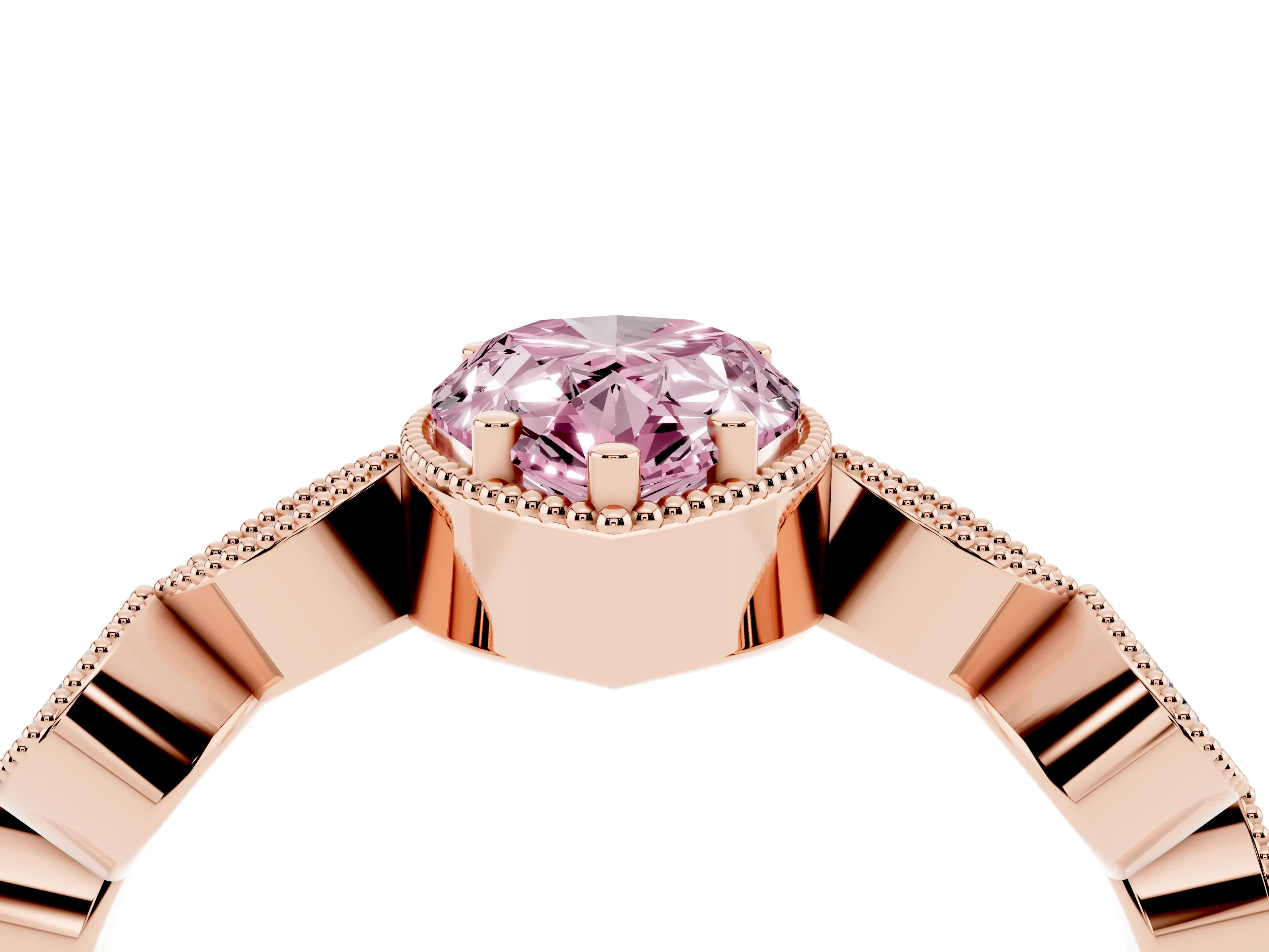 Fancy Pink Pear Cut Diamond Vintage-Inspired Milgrain Ring Set in Rose gold with Marquise Stations of Round Accents