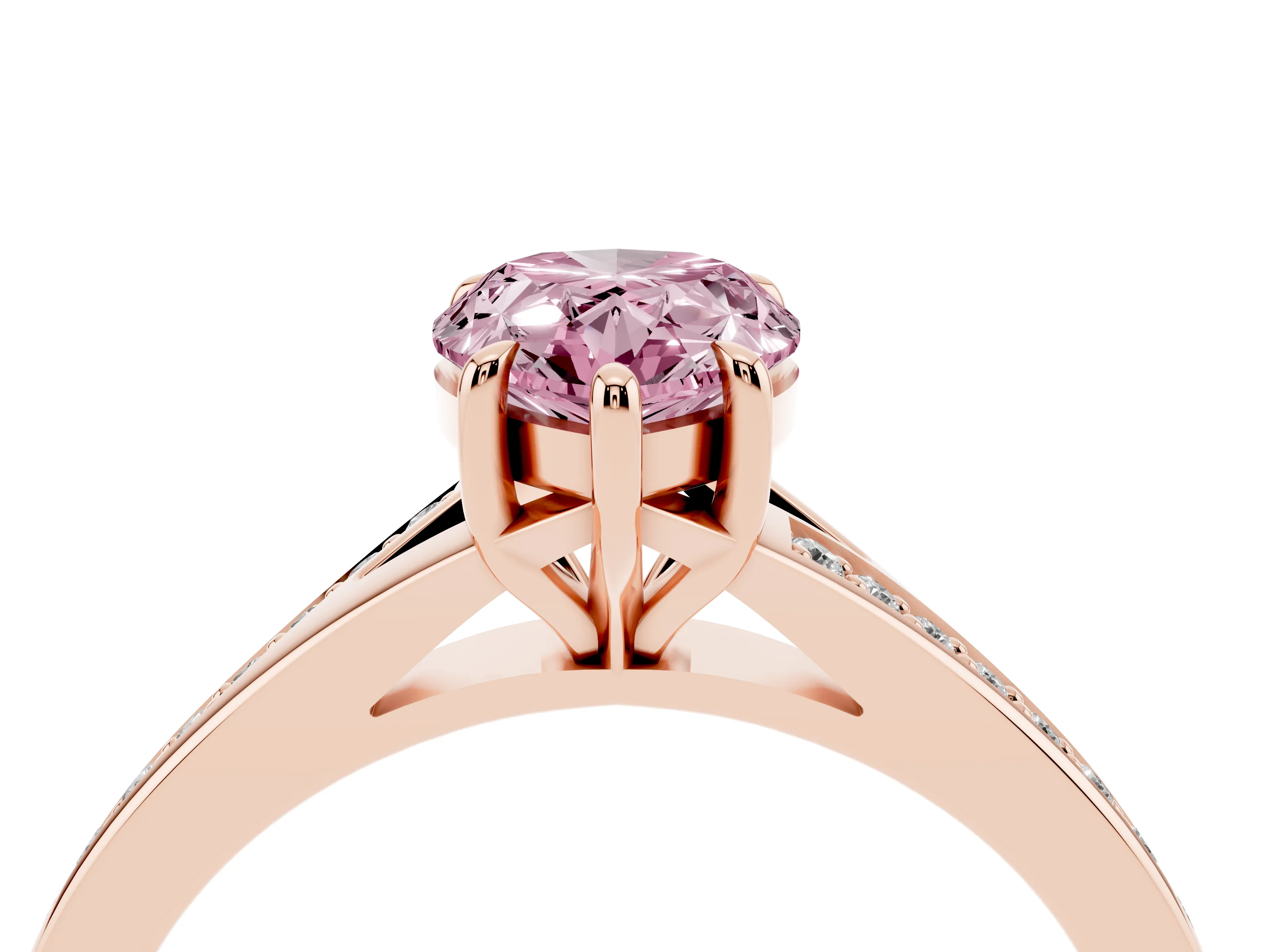 Fancy Pink Pear Cut Diamond Solitaire Ring Set in Rose gold with Pavé Accent Band and Classic Prong Setting