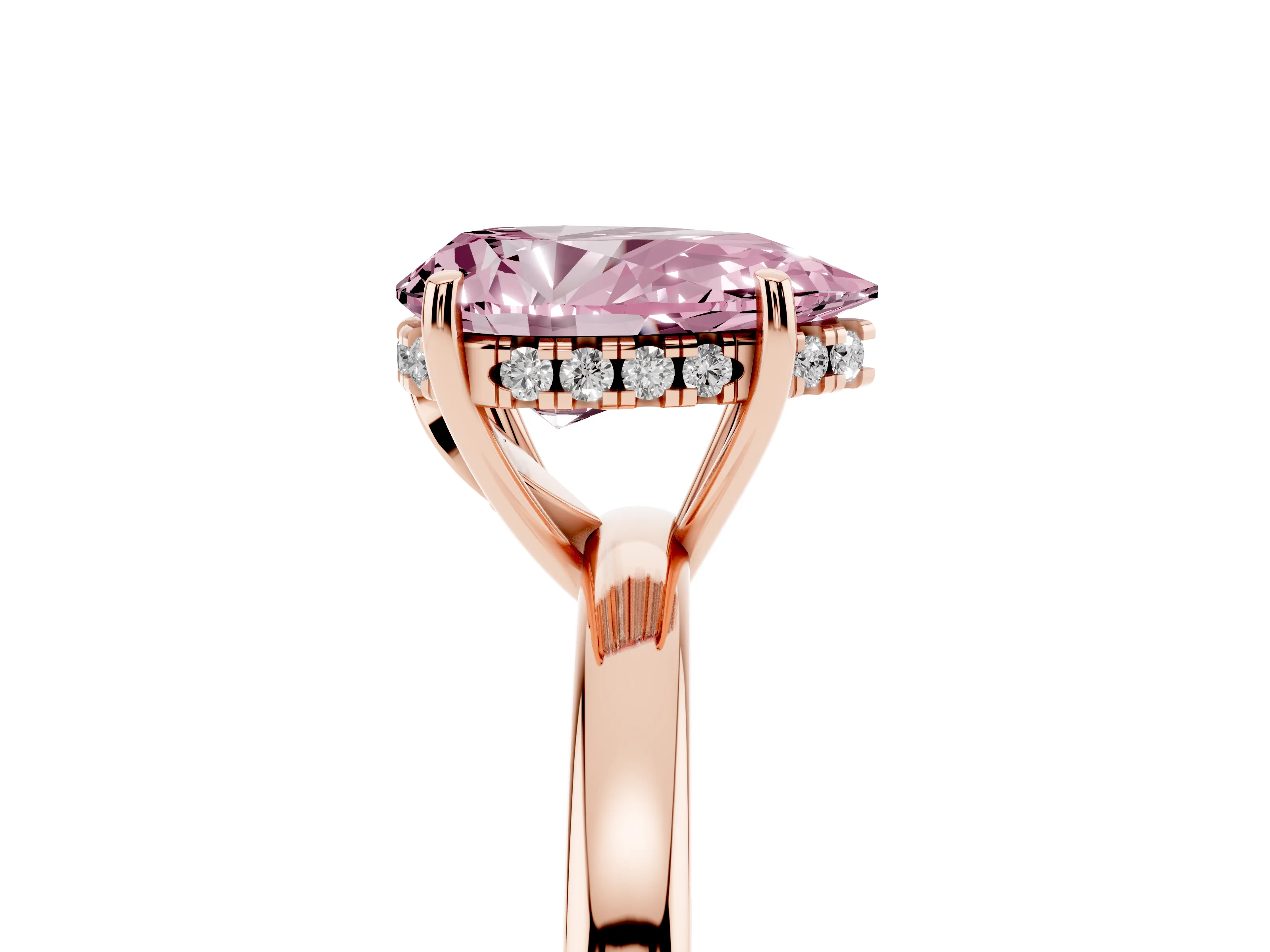 Fancy Pink Pear Cut Diamond Solitaire Ring Set in Rose gold with Plain Band and Prong Setting