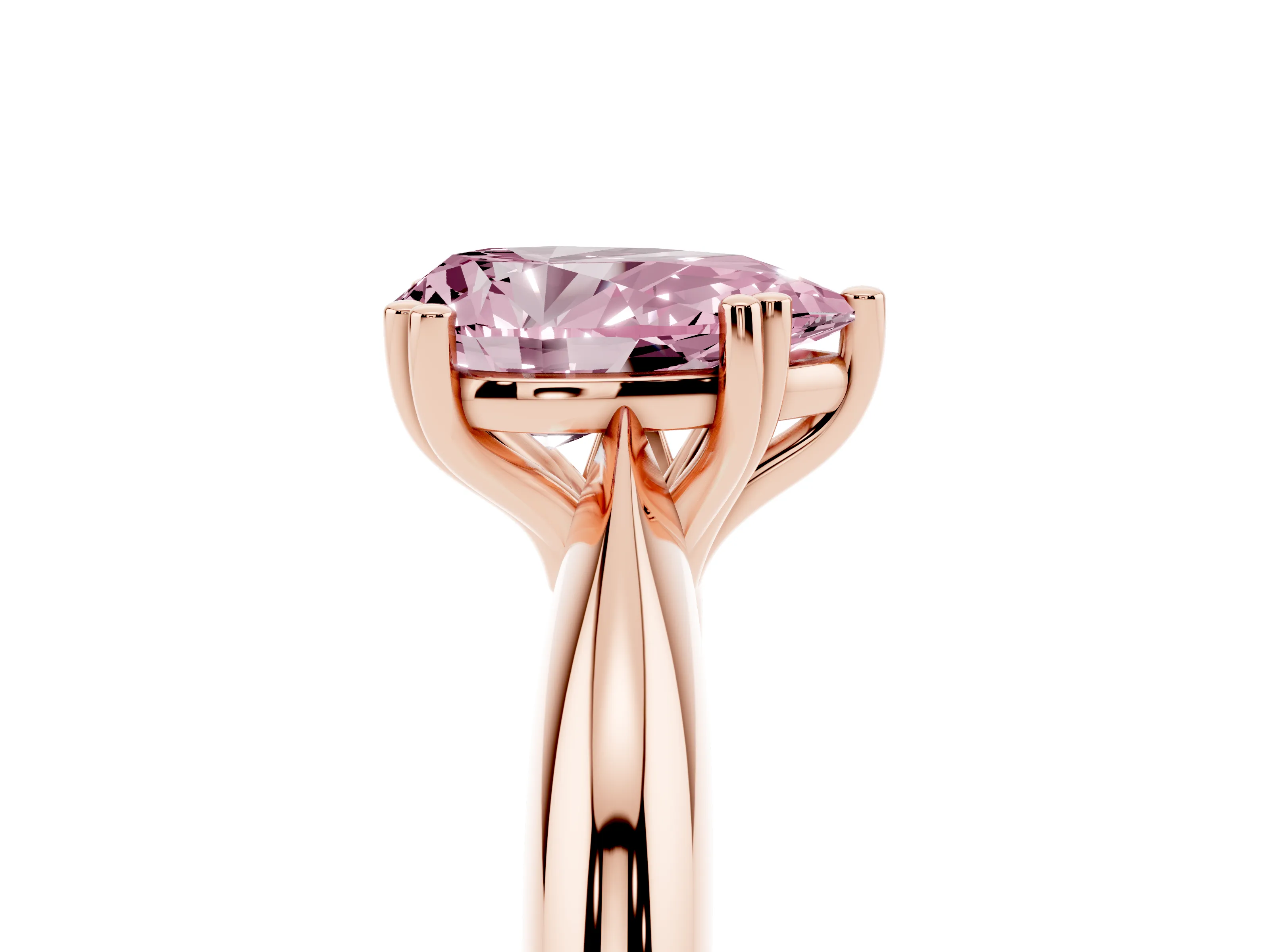 Fancy Pink Pear Cut Diamond Solitaire Engagement Ring Set in Rose gold with Tapered Band and Prong Setting
