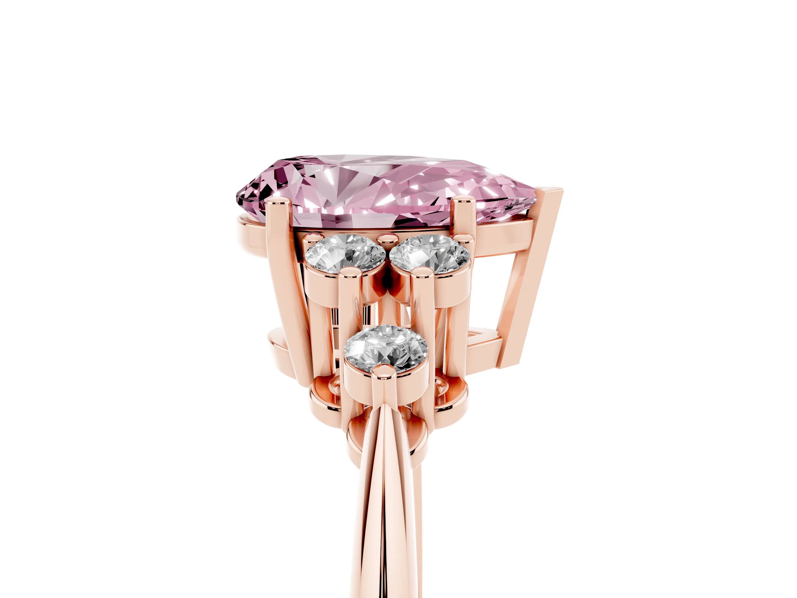 Fancy Pink Pear Cut Diamond Cluster Ring Set in Rose gold with Plain Band and Prong Setting