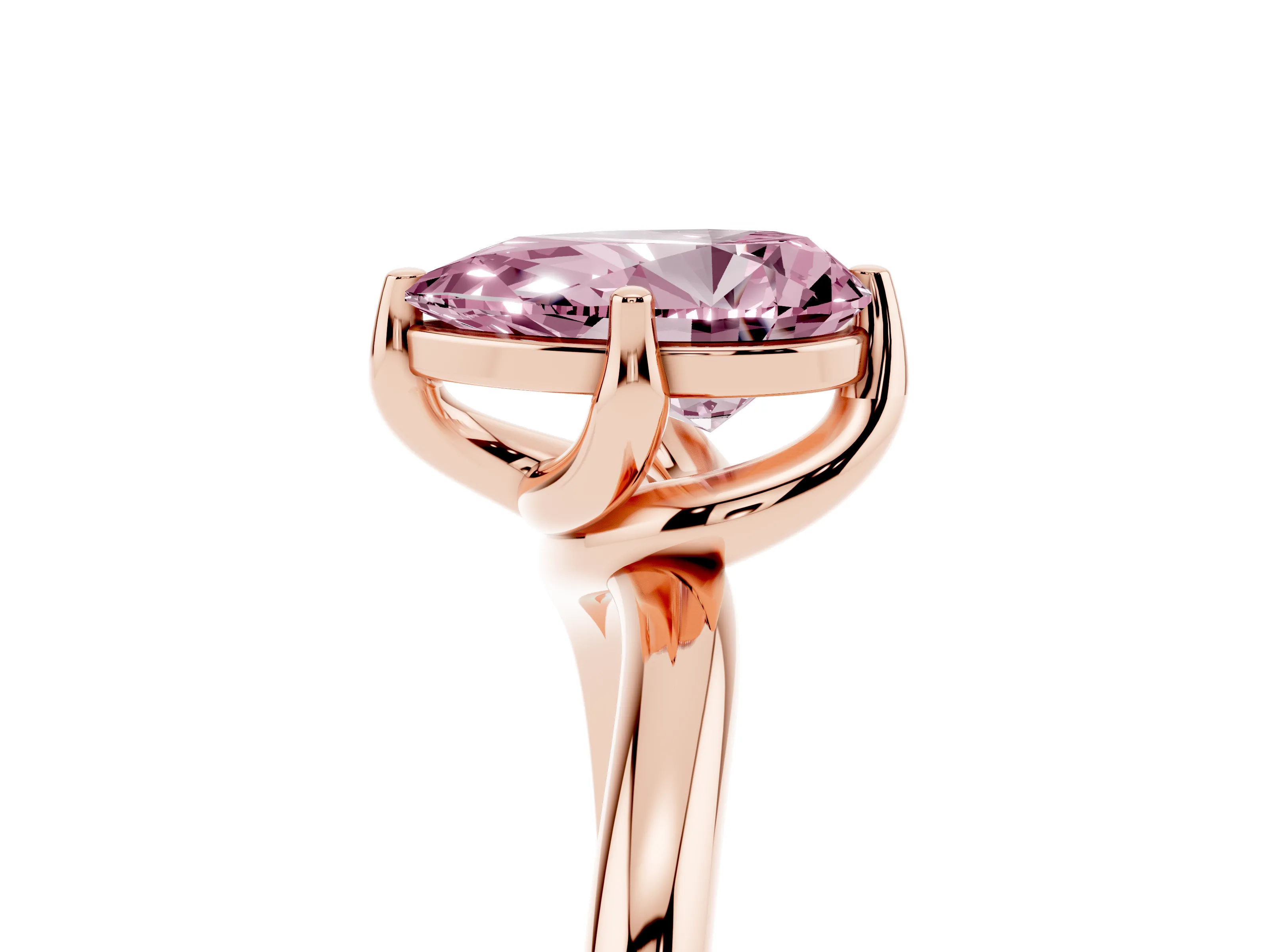 Fancy Pink Pear Cut Diamond Solitaire Engagement Ring Set in Rose gold with Classic Plain Band