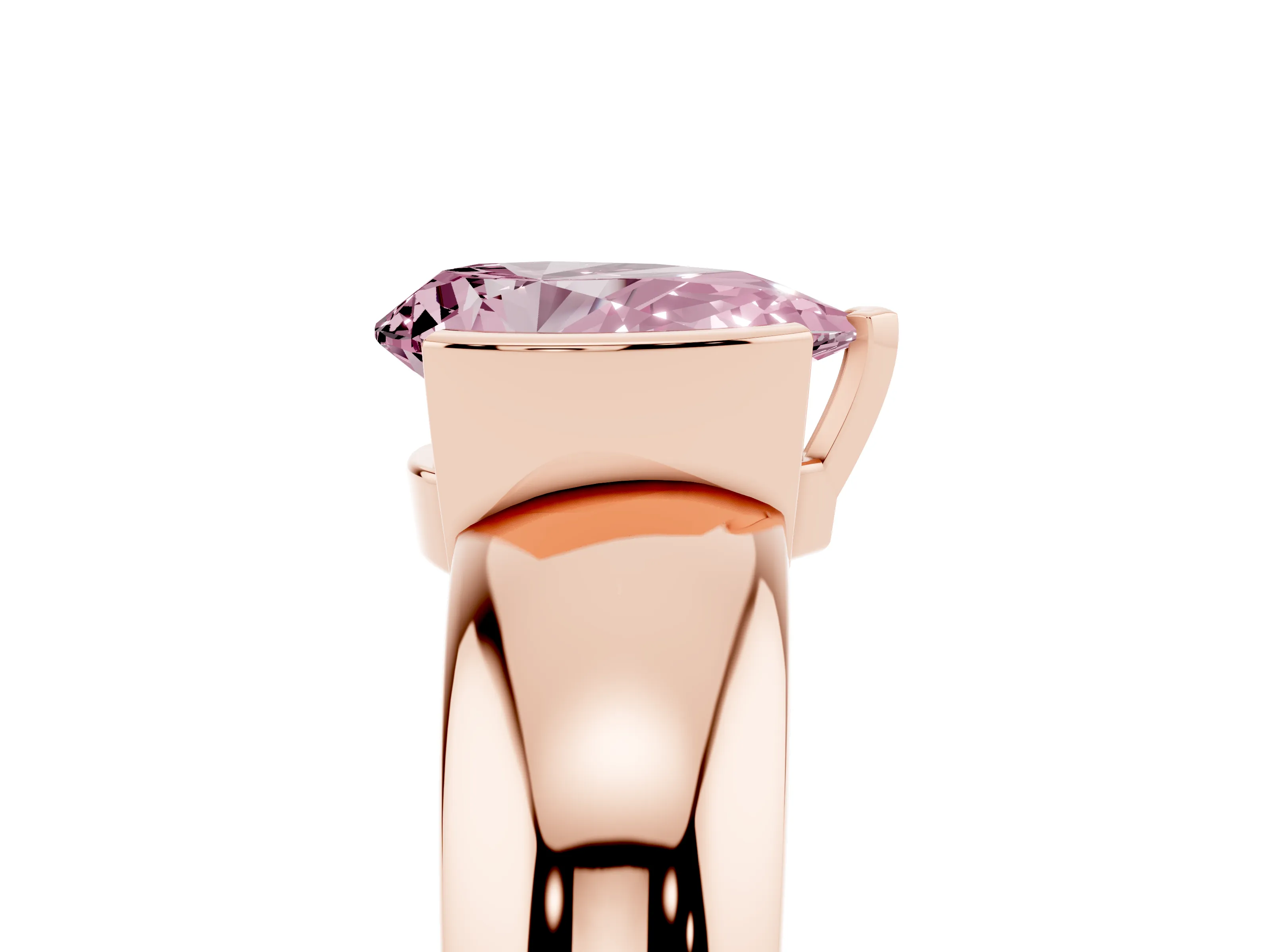Fancy Pink Pear Cut Diamond Solitaire Tension Set Ring Set in Rose gold with Wide Band