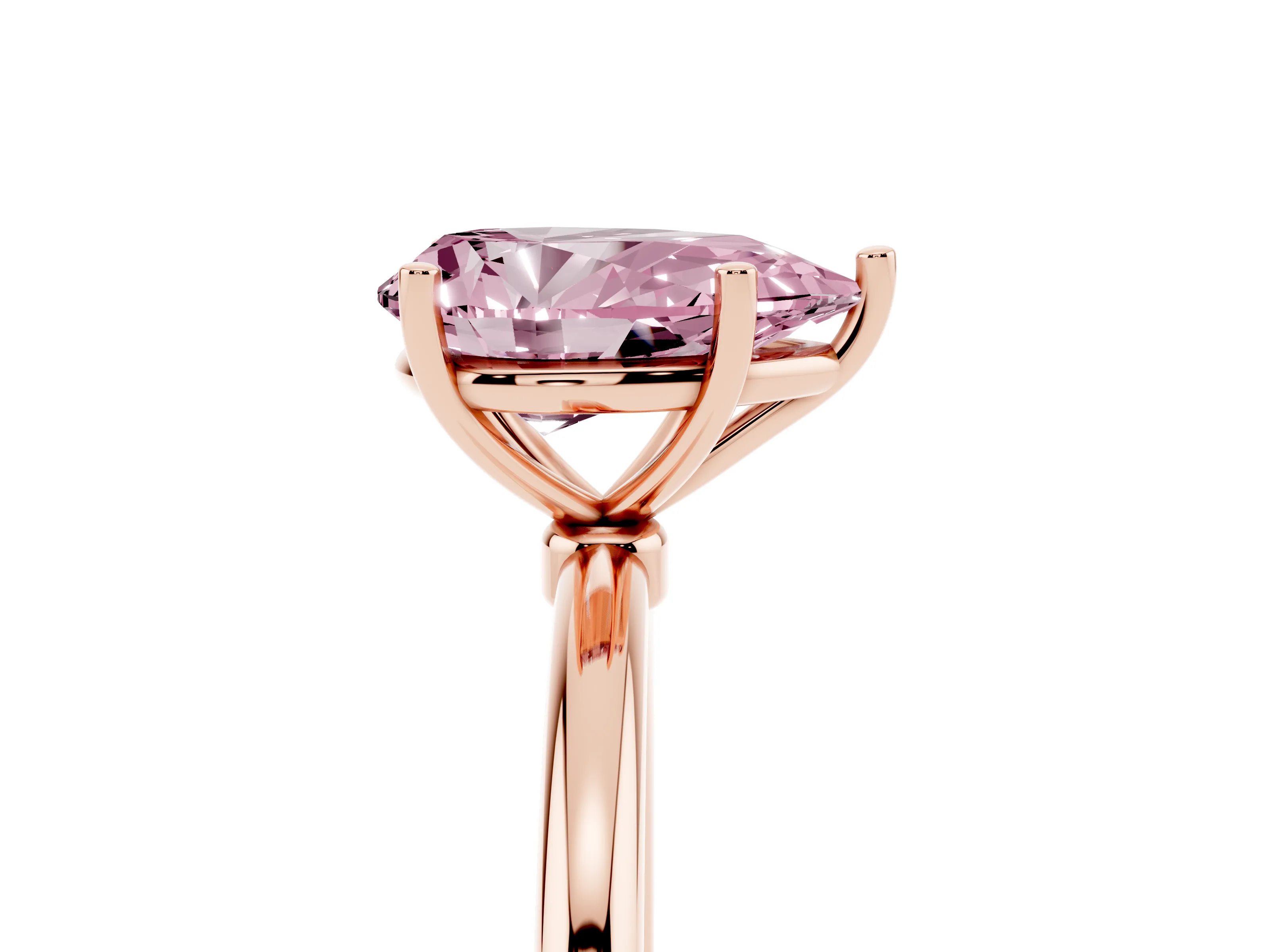 Fancy Pink Pear Cut Diamond Solitaire Engagement Ring Set in Rose gold with Thin Band and Prong Setting