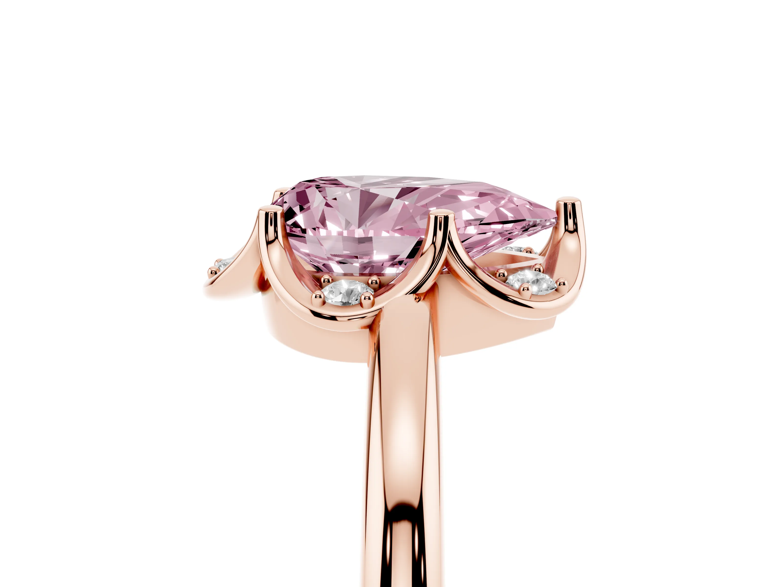 Fancy Pink Pear Cut Diamond Round Cluster Halo Ring Set in Rose gold with Solitaire Band and Prong Setting