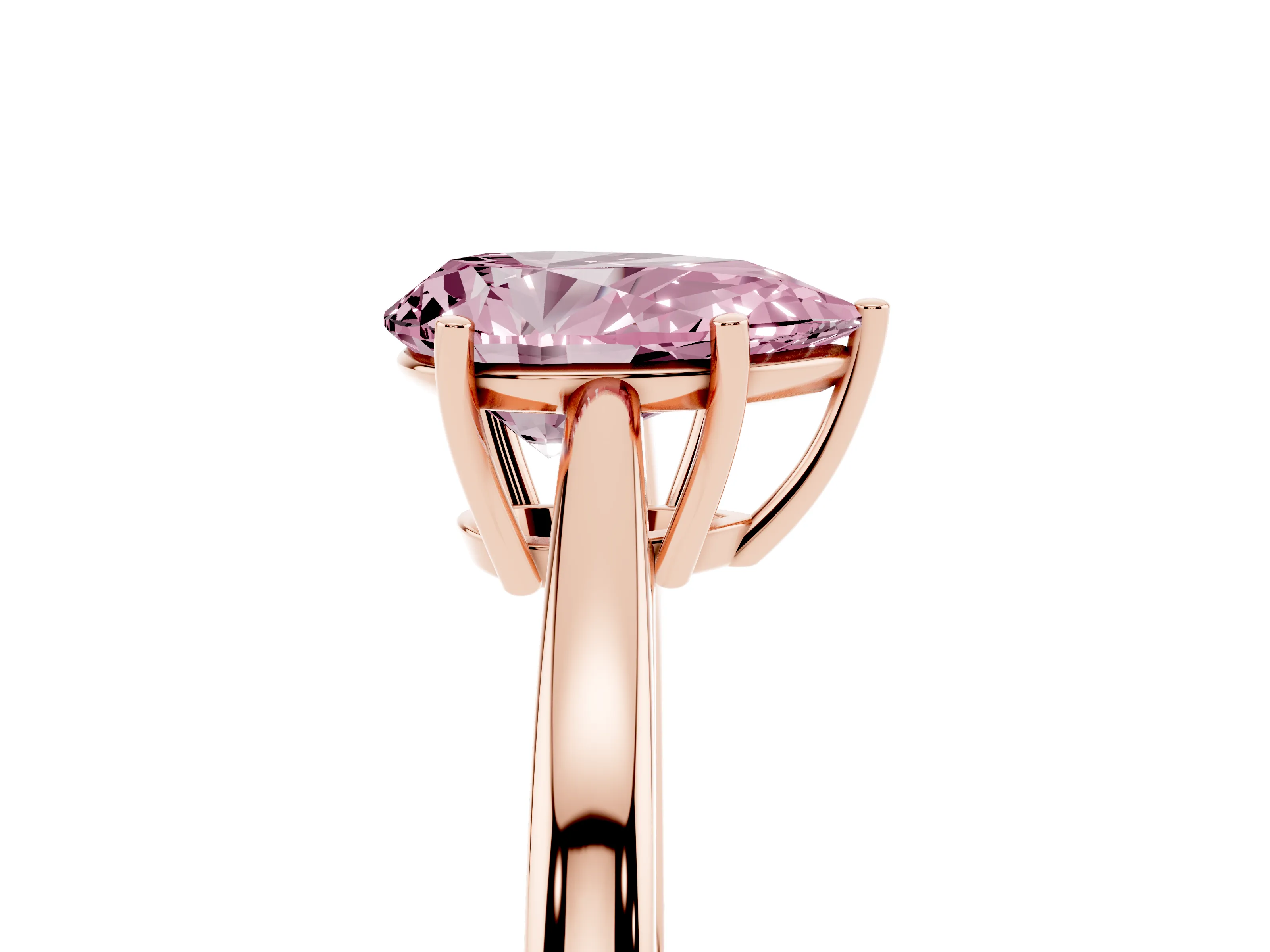 Fancy Pink Pear Cut Diamond Solitaire Ring Set in Rose gold with Split Shank and Prong Setting