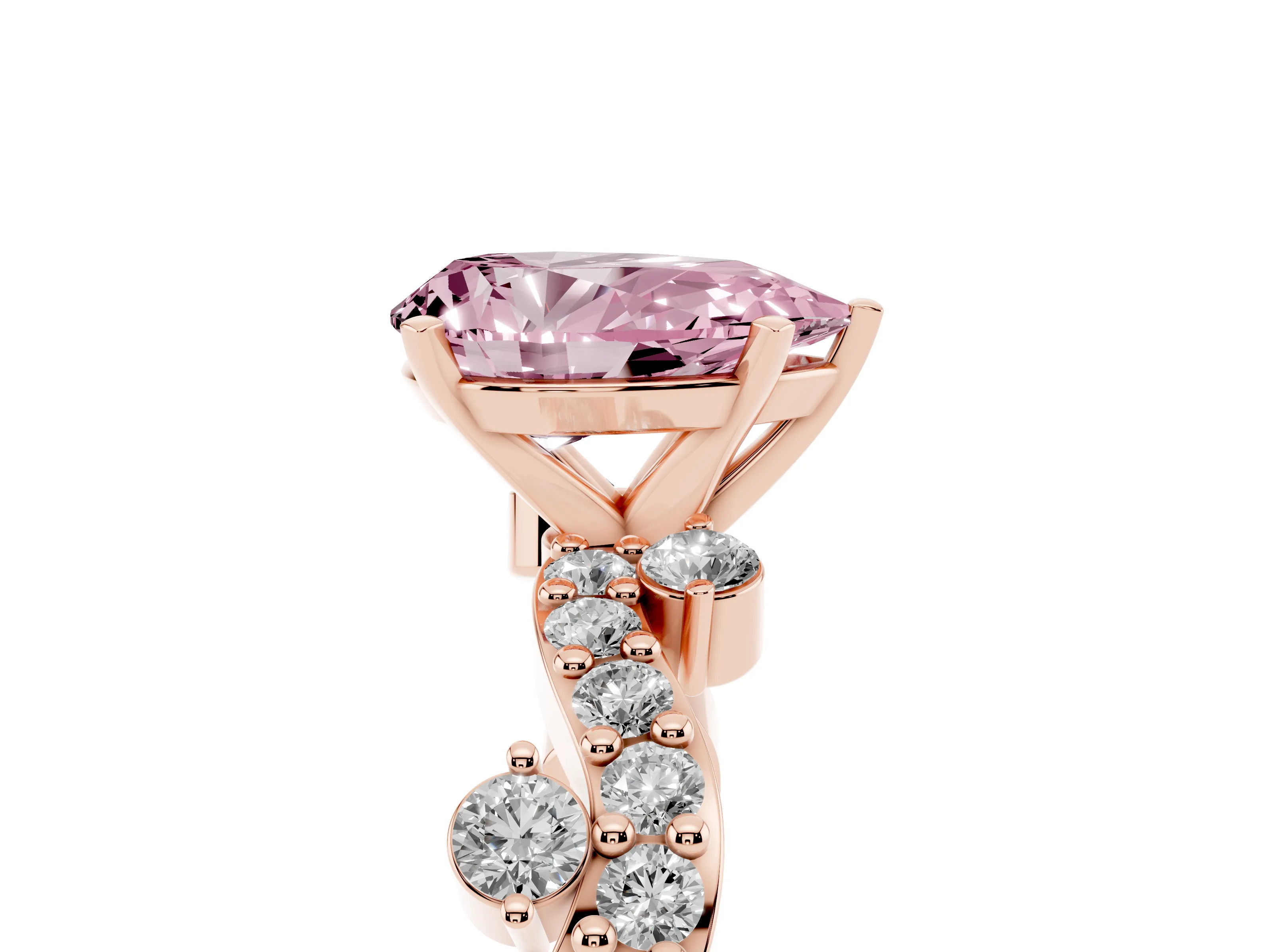 Fancy Pink Pear Cut Diamond Solitaire Twisted Band Set in Rose gold with Pavé Setting