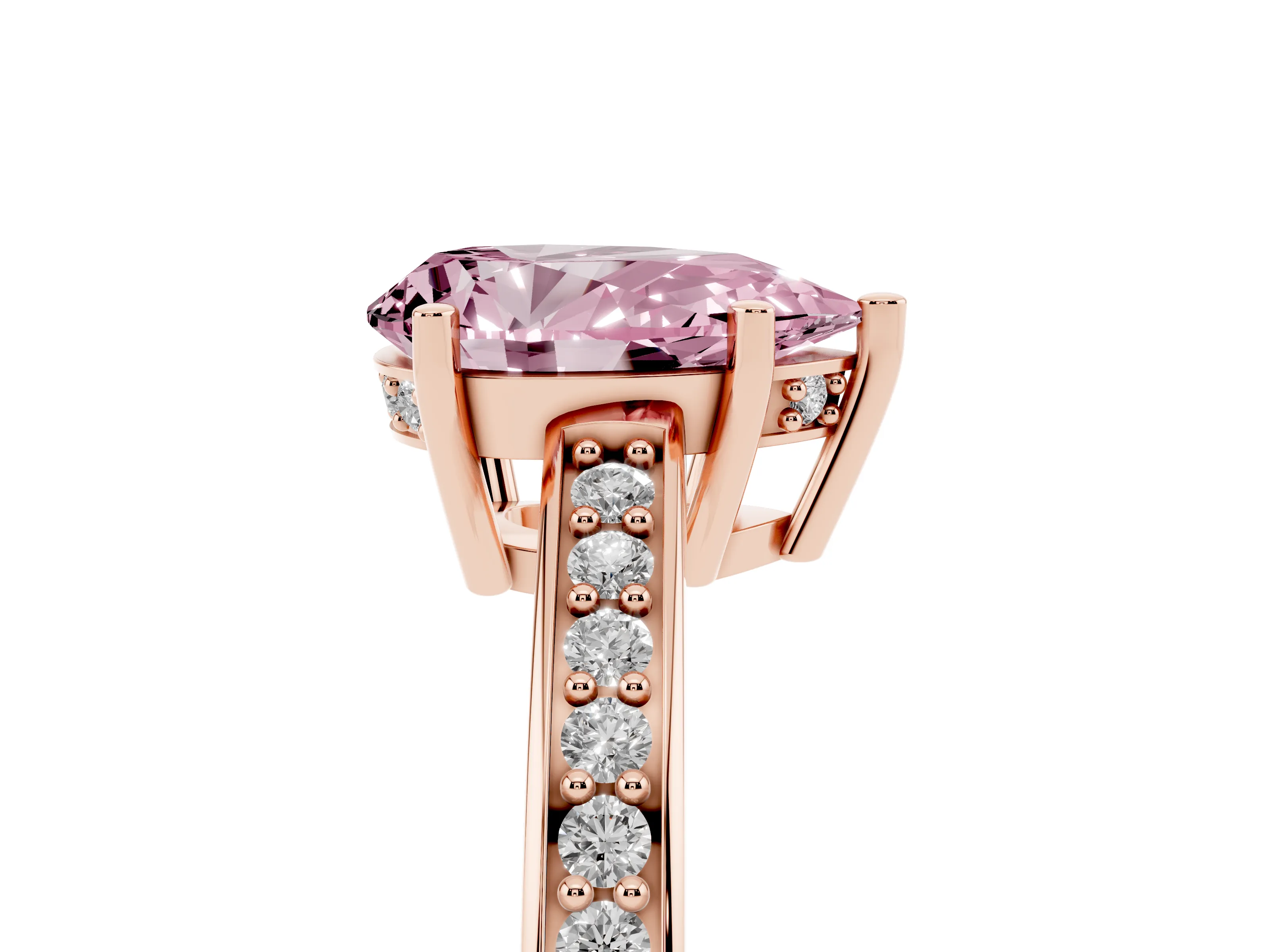 Fancy Pink Pear Cut Diamond Pavé Band Prong Set Solitaire Ring Set in Rose gold