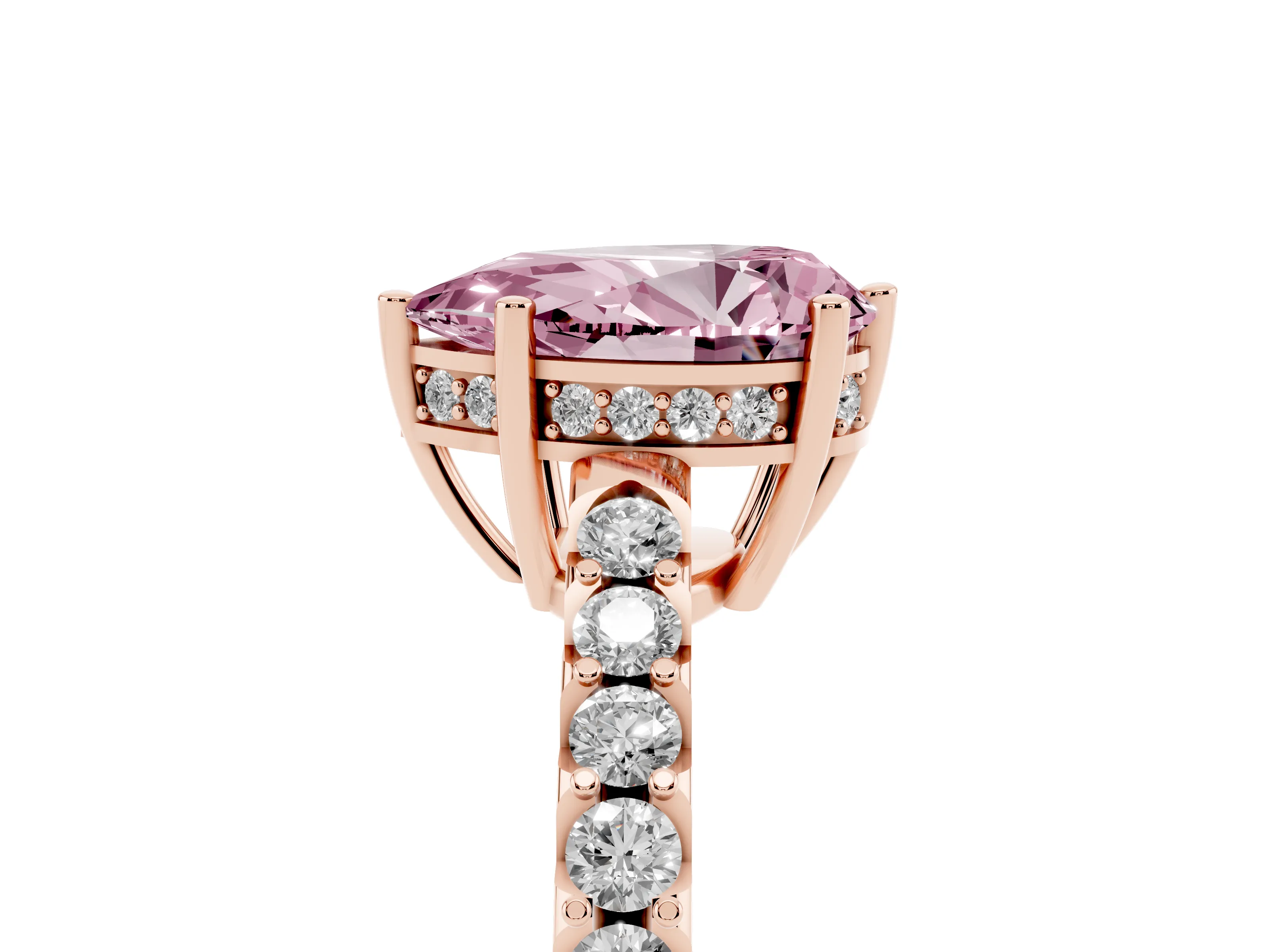 Fancy Pink Pear Cut Diamond Solitaire Engagement Ring Set in Rose gold with Pavé Band and Prong Setting