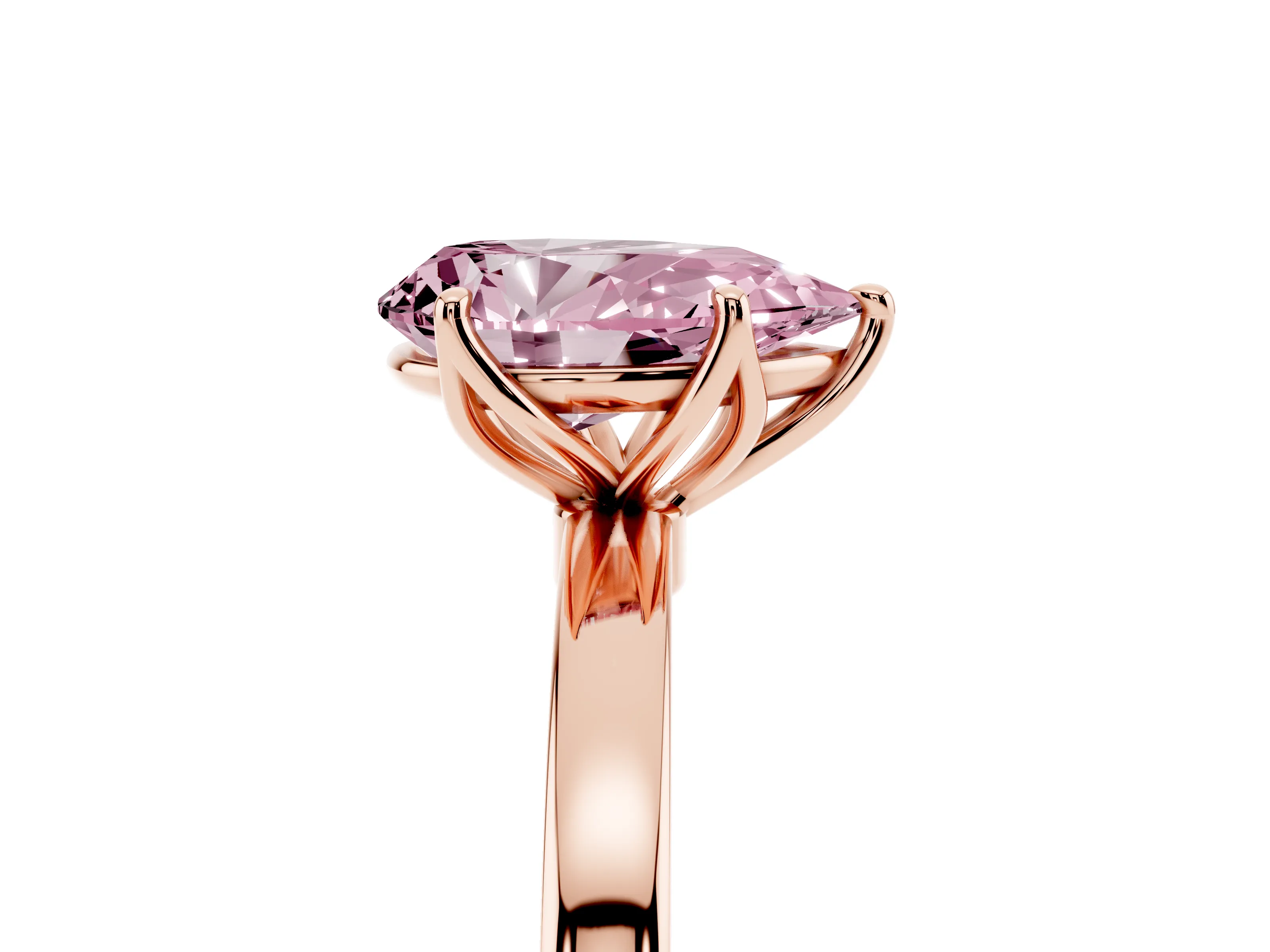 Fancy Pink Pear Cut Diamond Solitaire Ring Set in Rose gold with Prong Setting and Thin Polished Band