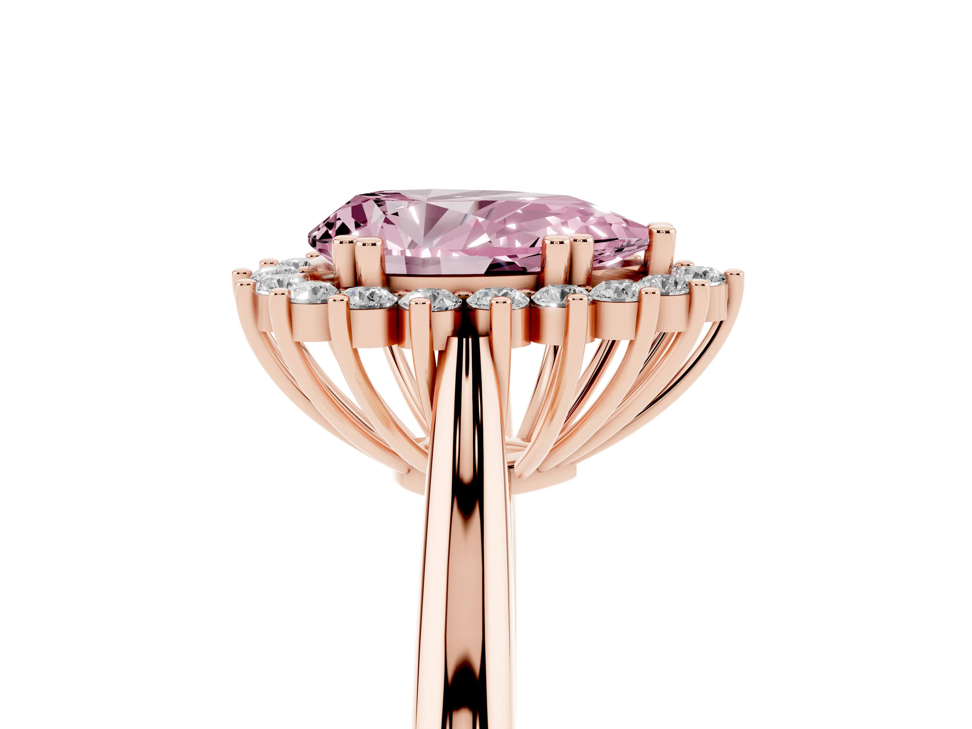 Fancy Pink Pear Cut Diamond Halo Ring Set in Rose gold with Plain Solitaire Band and Prong Setting