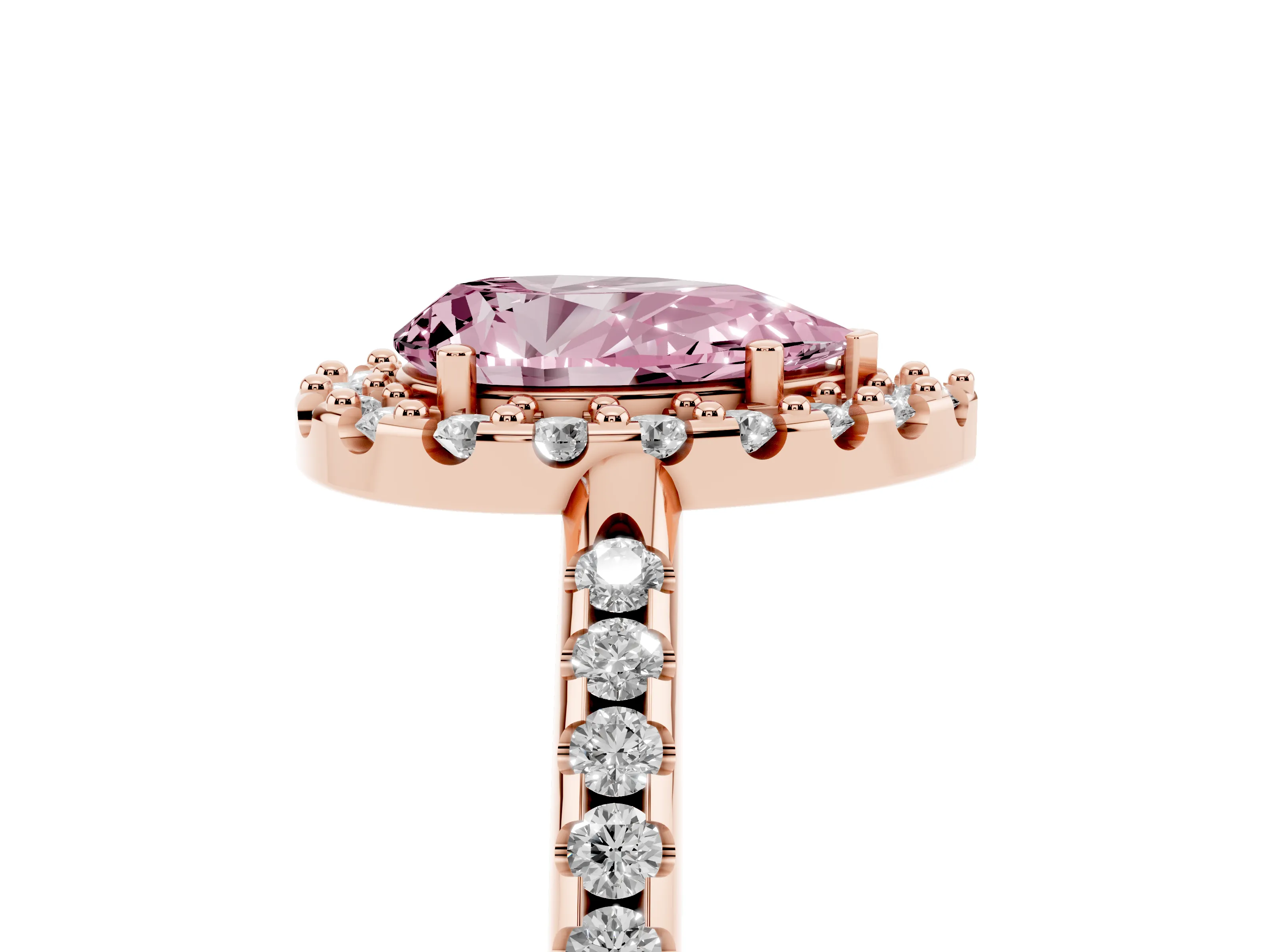 Fancy Pink Pear Cut Diamond Pavé Halo Ring Set in Rose gold with Prong Setting