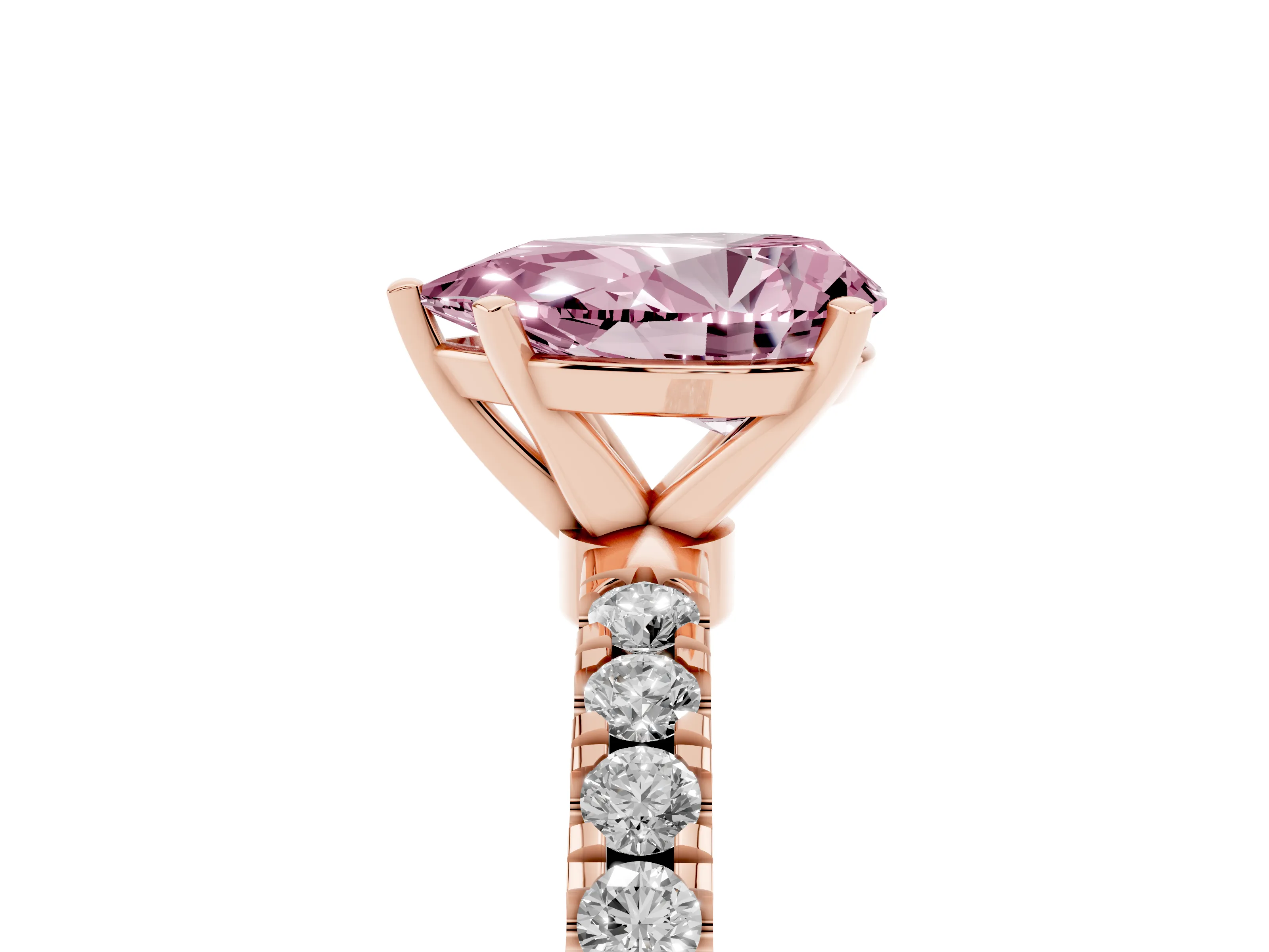 Fancy Pink Pear Cut Diamond Solitaire Ring Set in Rose gold with Pavé Accents and Prong Setting