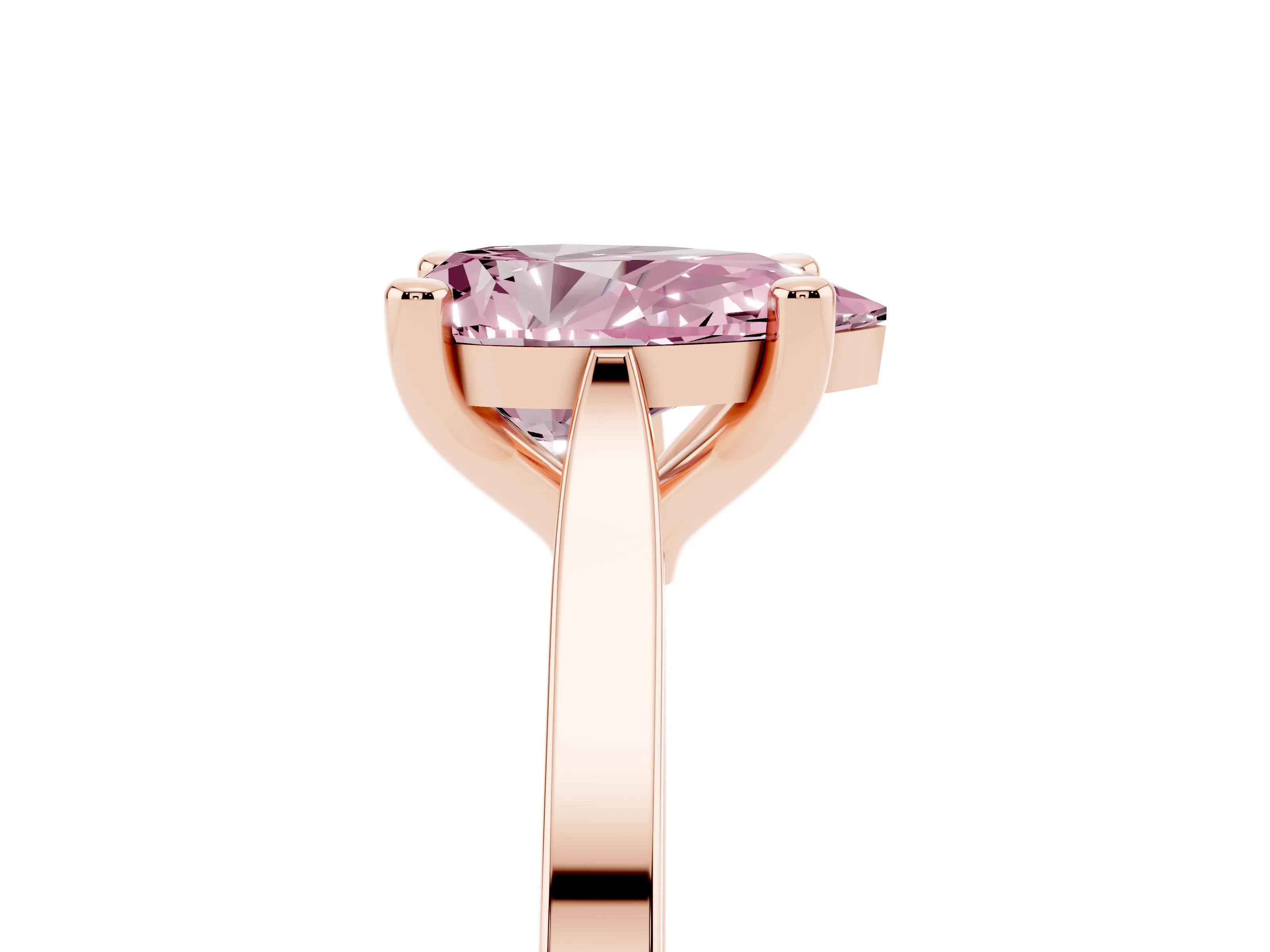 Fancy Pink Pear Cut Diamond Solitaire Ring Set in Rose gold with Prong Setting and Tapered Band