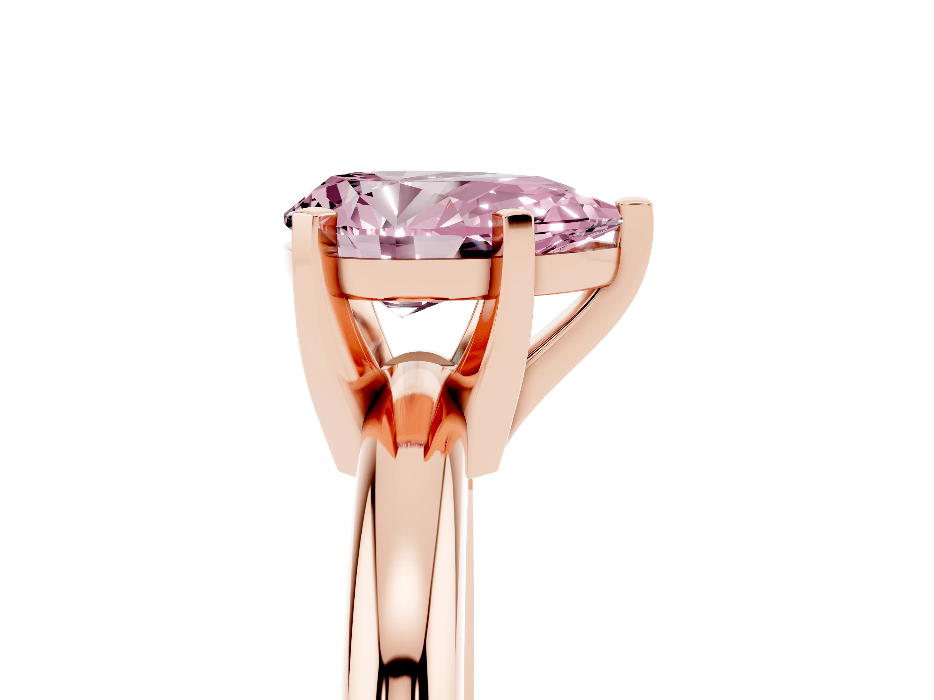 Fancy Pink Pear Cut Diamond Solitaire Engagement Ring Set in Rose gold with Round Band and Prong Setting