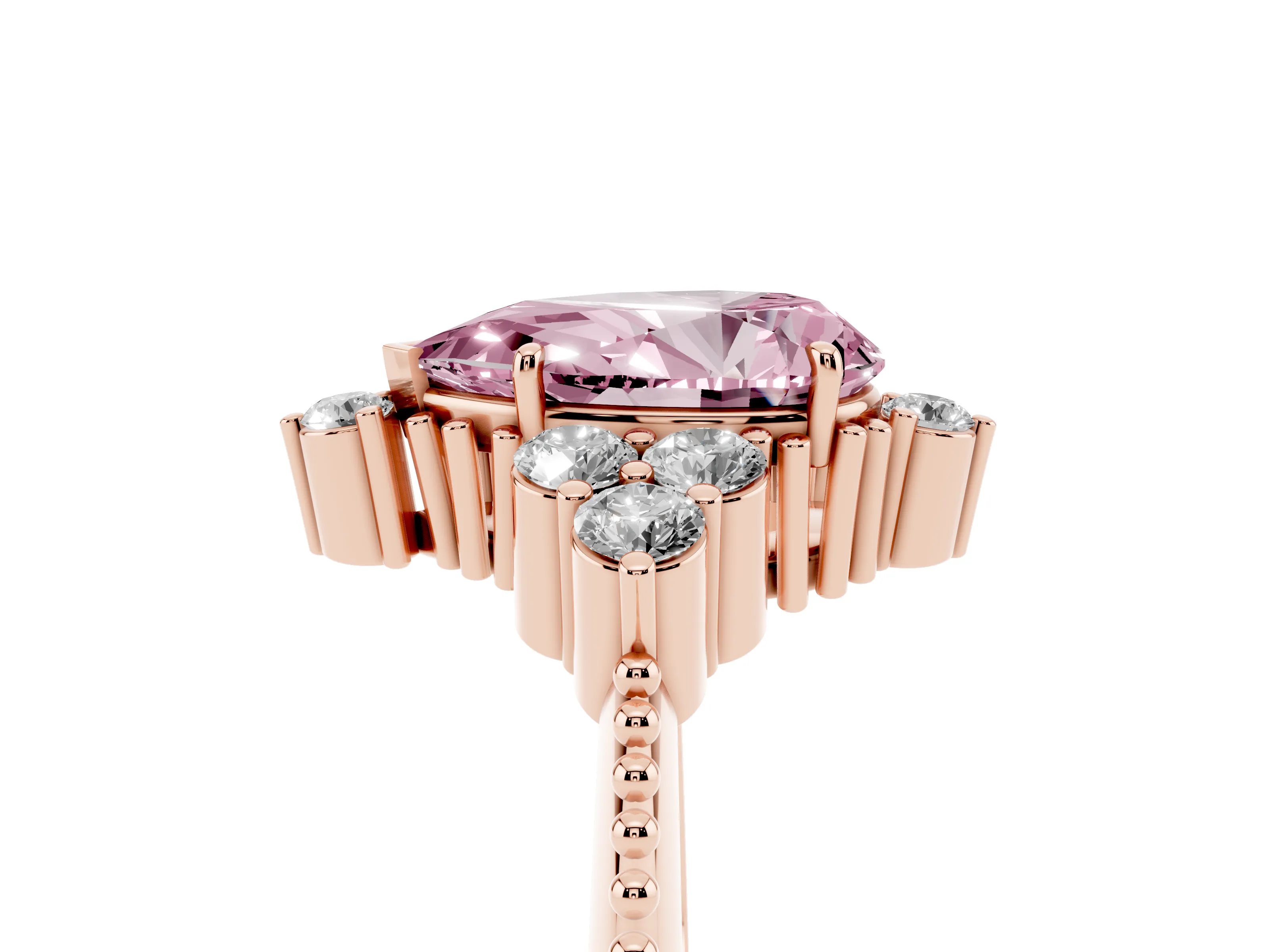 Fancy Pink Pear Cut Diamond Cluster Ring Set in Rose gold with Beaded Band