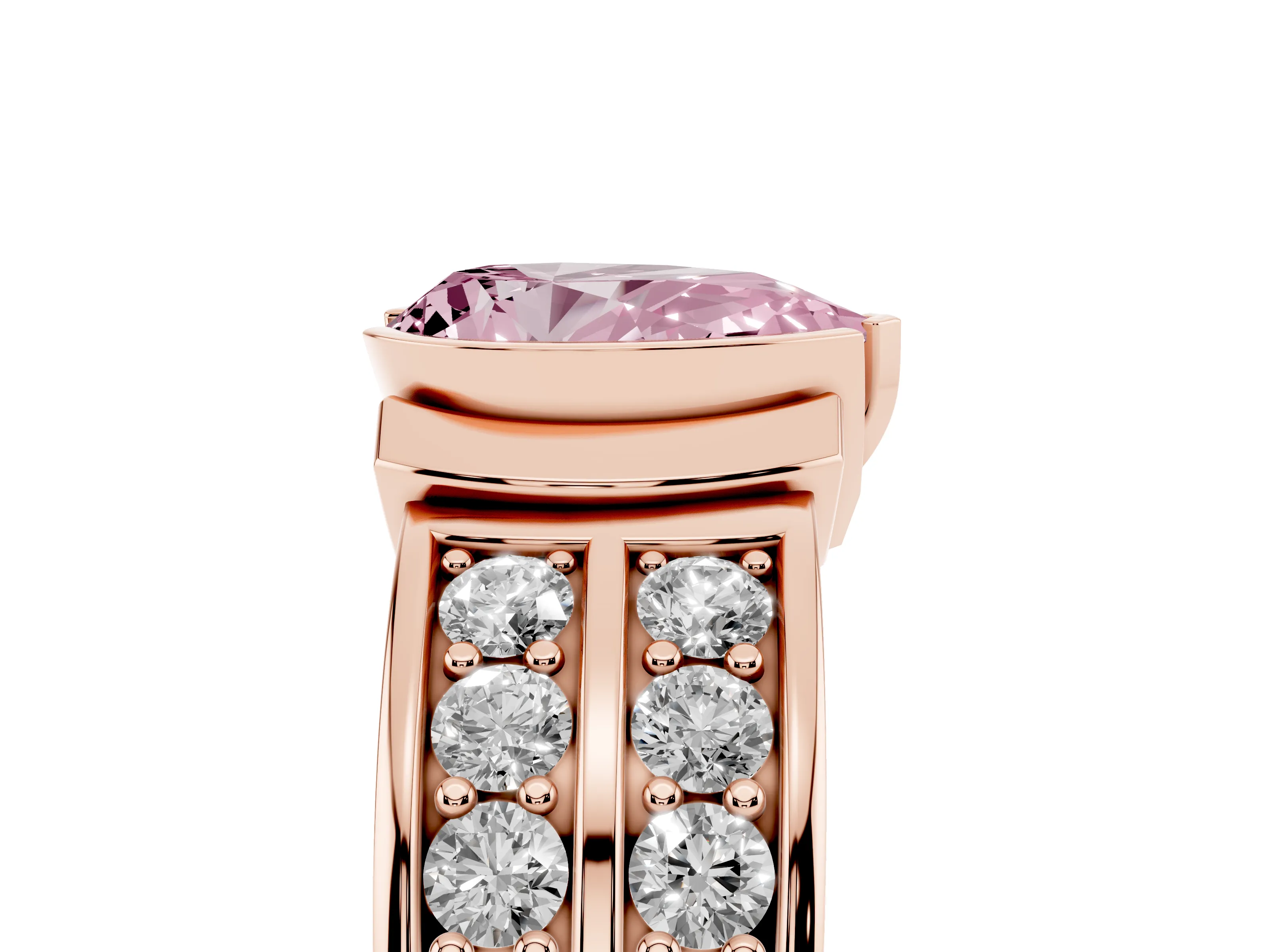 Fancy Pink Pear Cut Diamond Wide Channel Set Band Ring Set in Rose gold with Bezel Setting