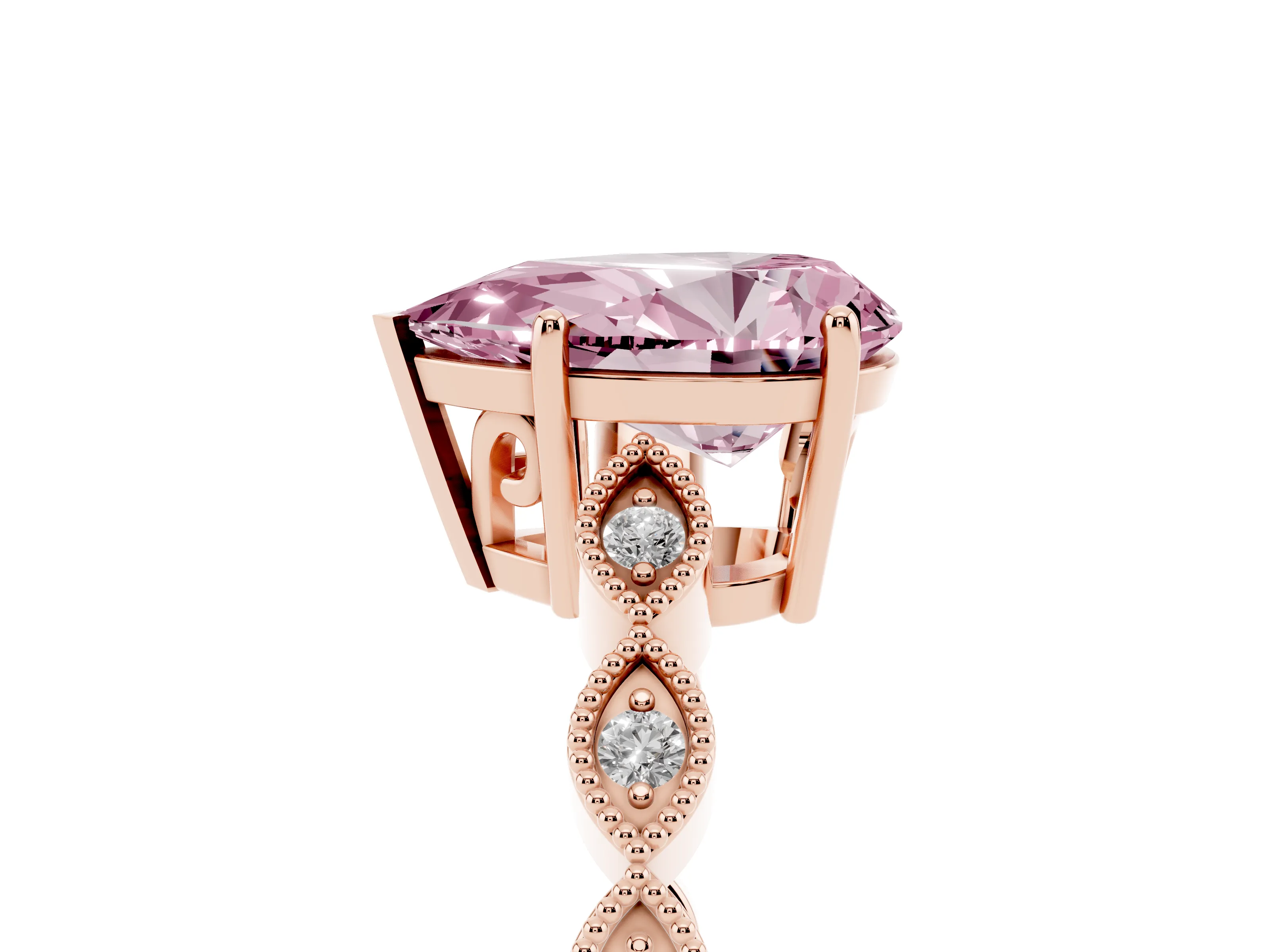 Fancy Pink Pear Cut Diamond Solitaire Ring Set in Rose gold with Infinity Twist Pavé Band