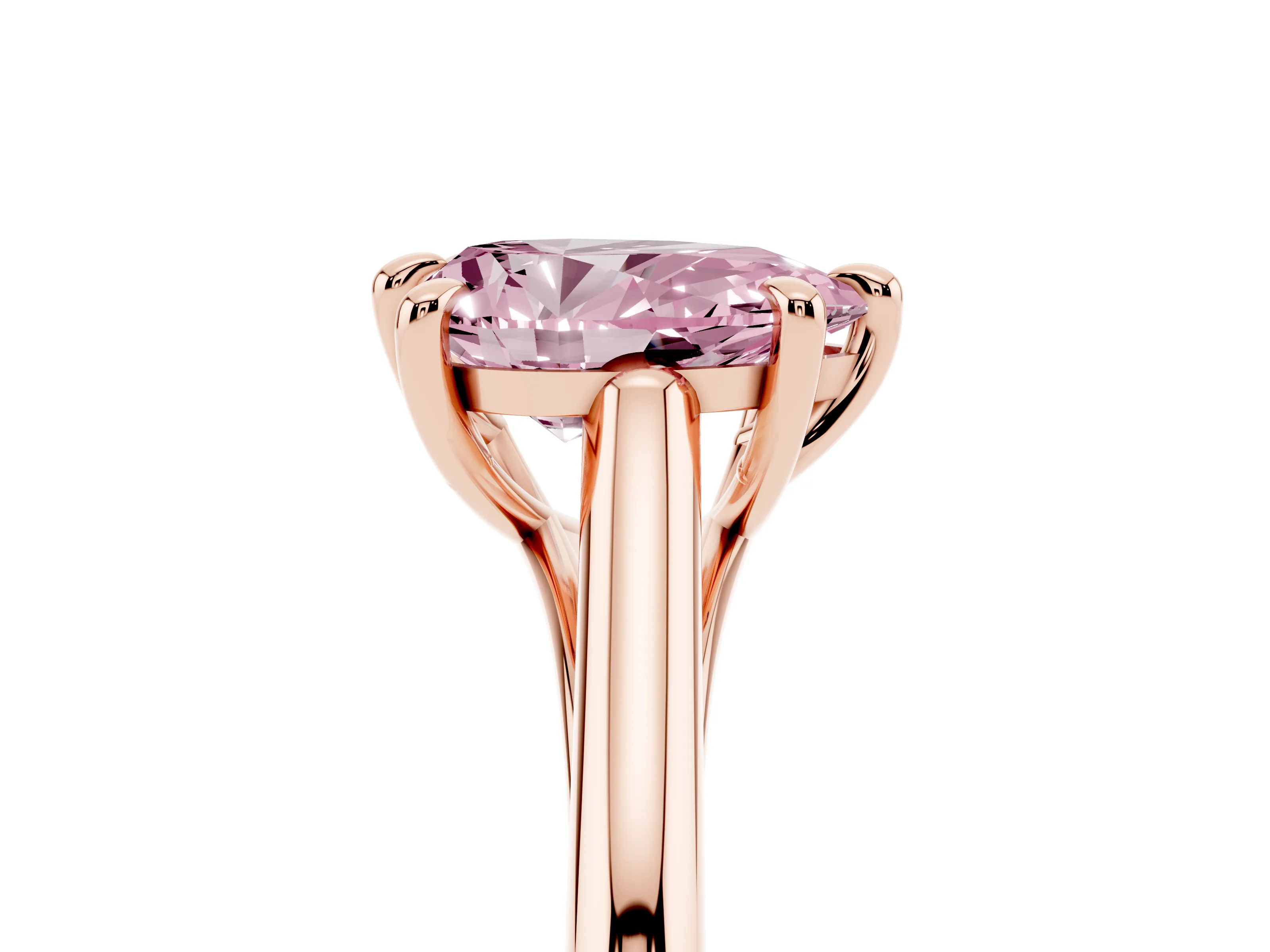 Fancy Pink Pear Cut Diamond Solitaire Engagement Ring Set in Rose gold with Prong Setting and Plain Classic Band