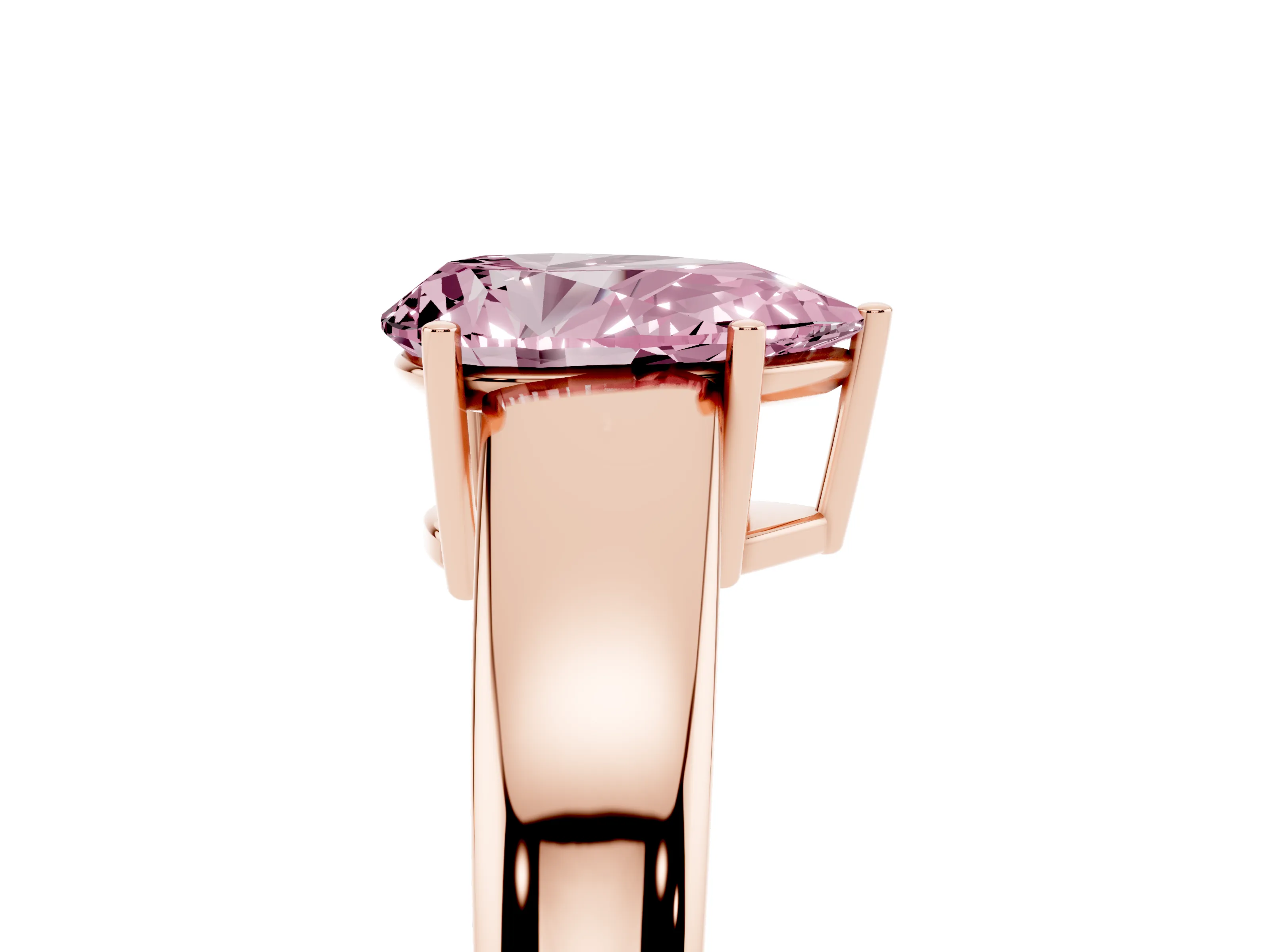 Fancy Pink Pear Cut Diamond Solitaire Ring Set in Rose gold with Tapered Band and Prong Setting