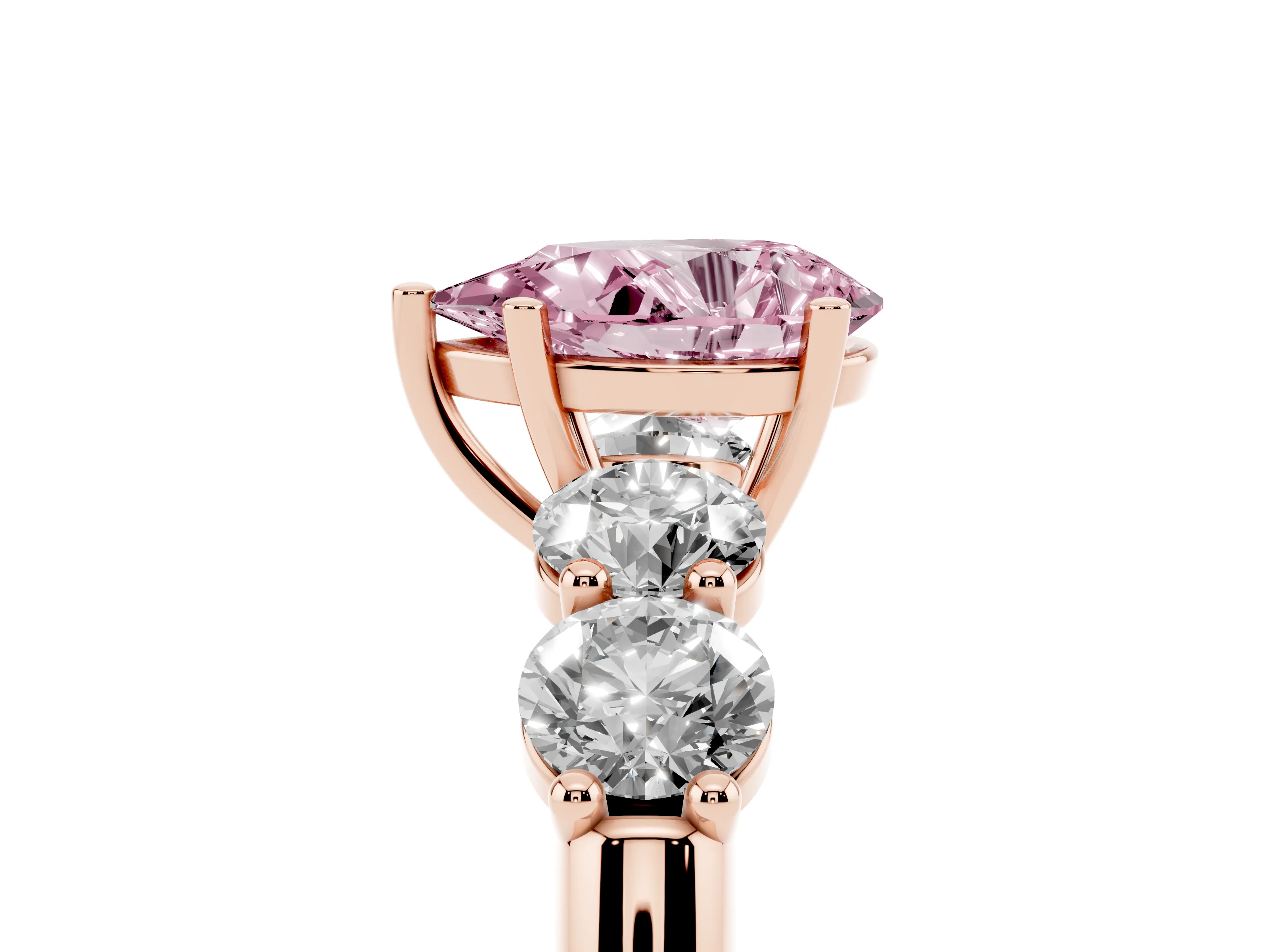 Fancy Pink Pear Cut Diamond Five-Stone Prong Set Ring Set in Rose gold with Classic Band