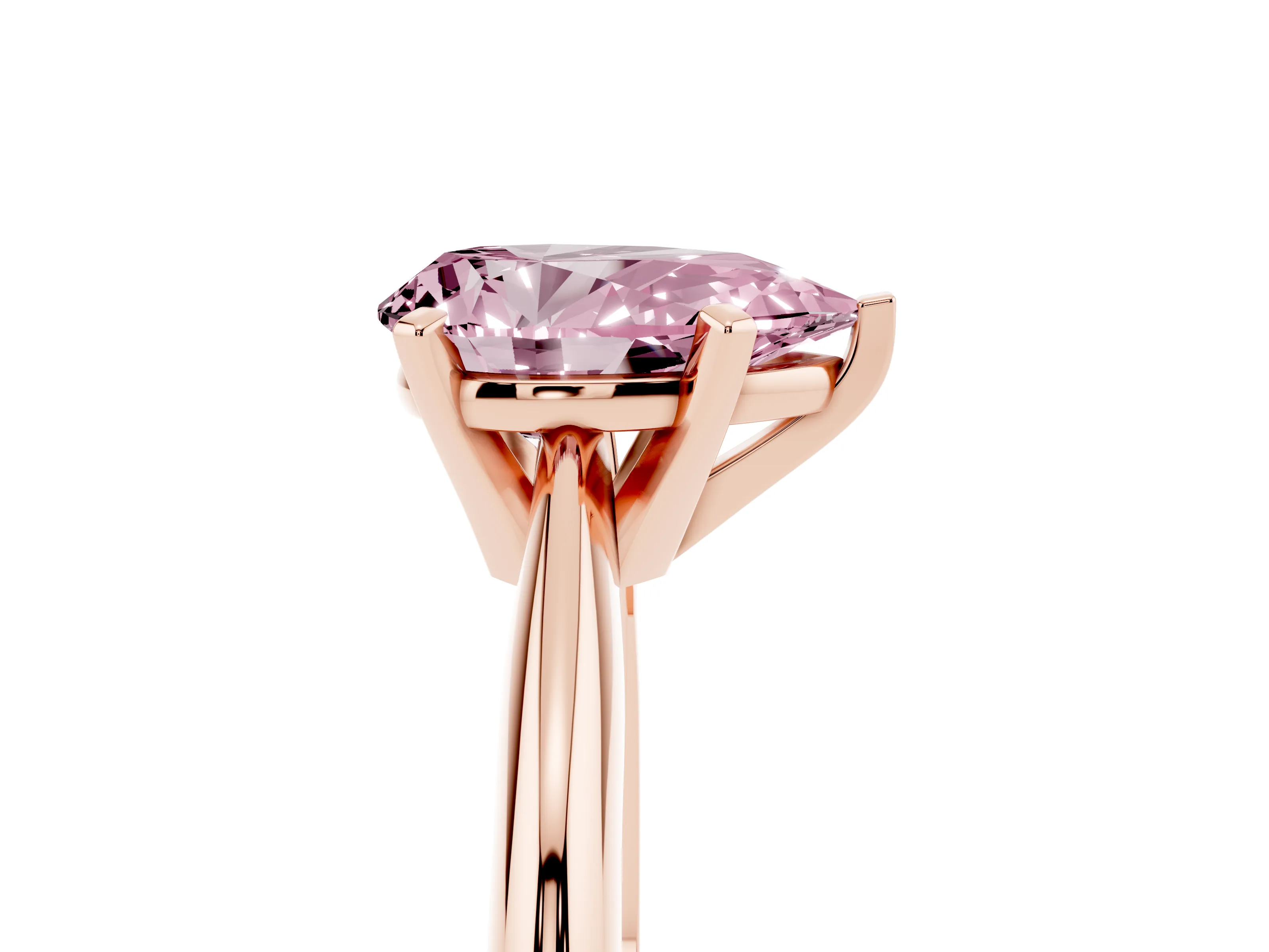Fancy Pink Pear Cut Diamond Solitaire Ring Set in Rose gold with Prong Setting on a Plain Round Band