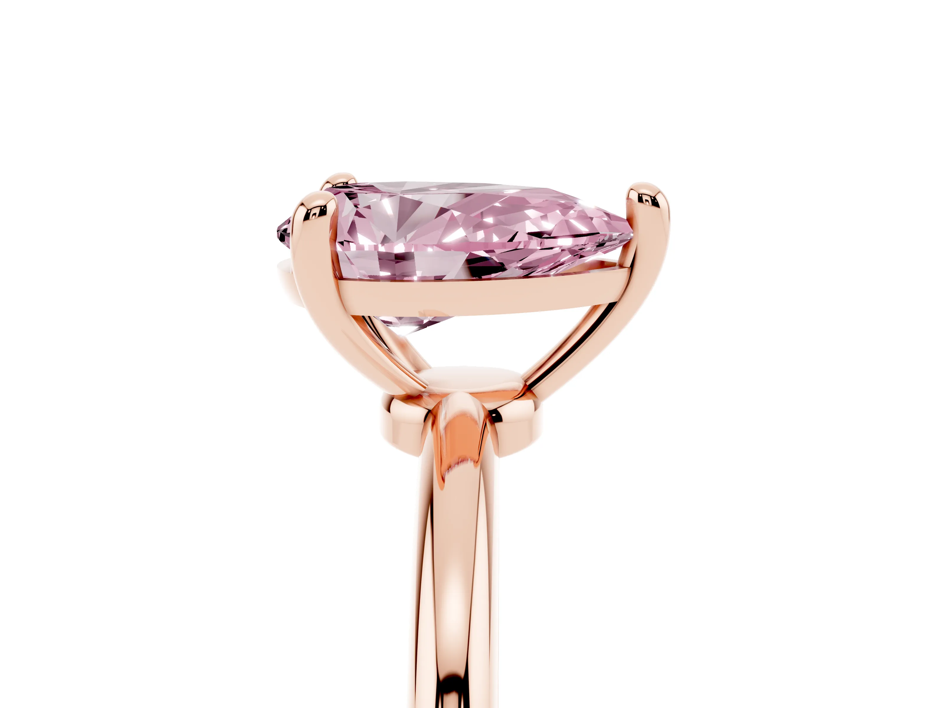 Fancy Pink Pear Cut Diamond Solitaire Ring Set in Rose gold with Secure Prong Setting on a Classic Band