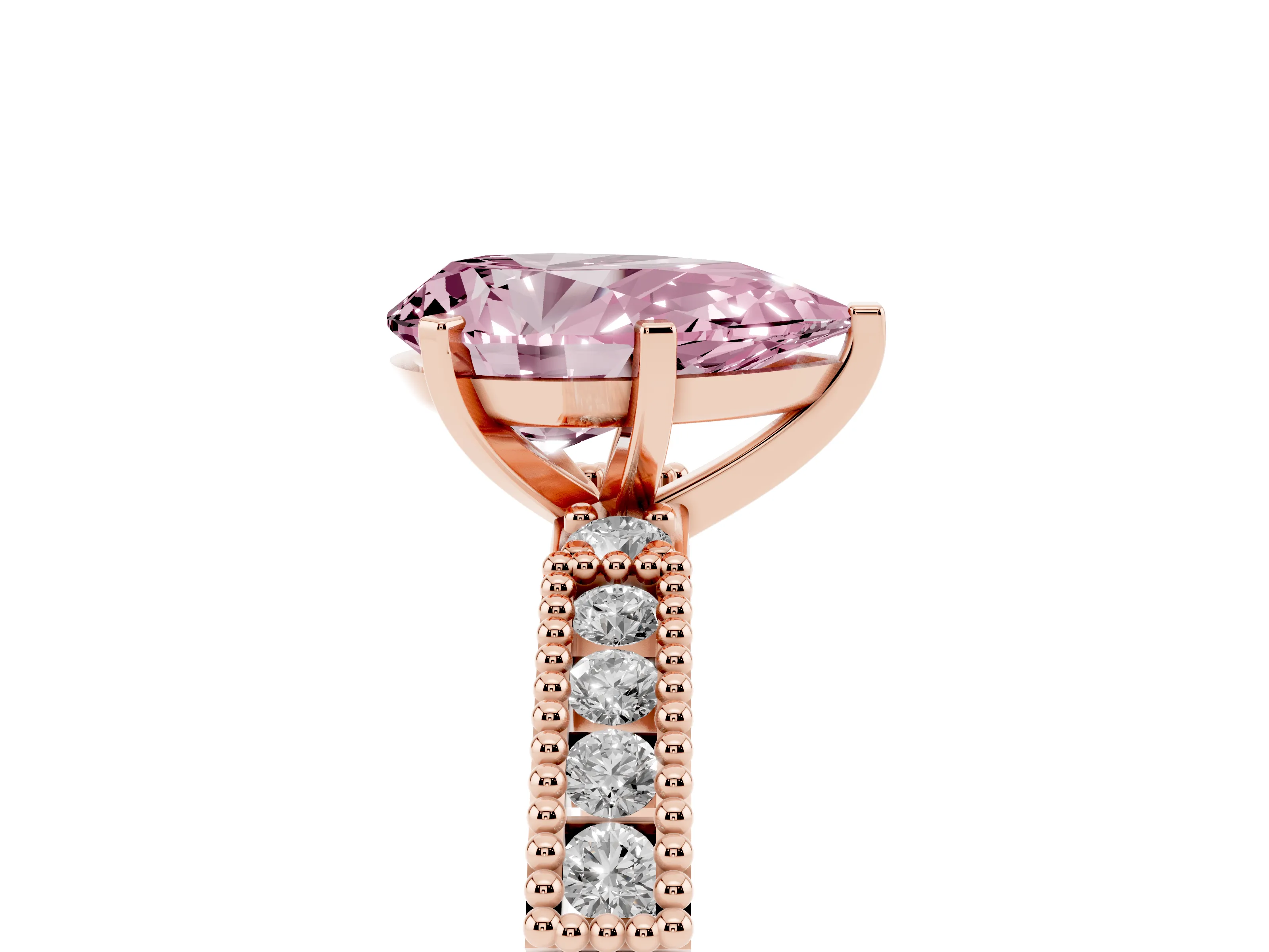 Fancy Pink Pear Cut Diamond Solitaire Ring Set in Rose gold with Slim Pavé Band and Prong Setting