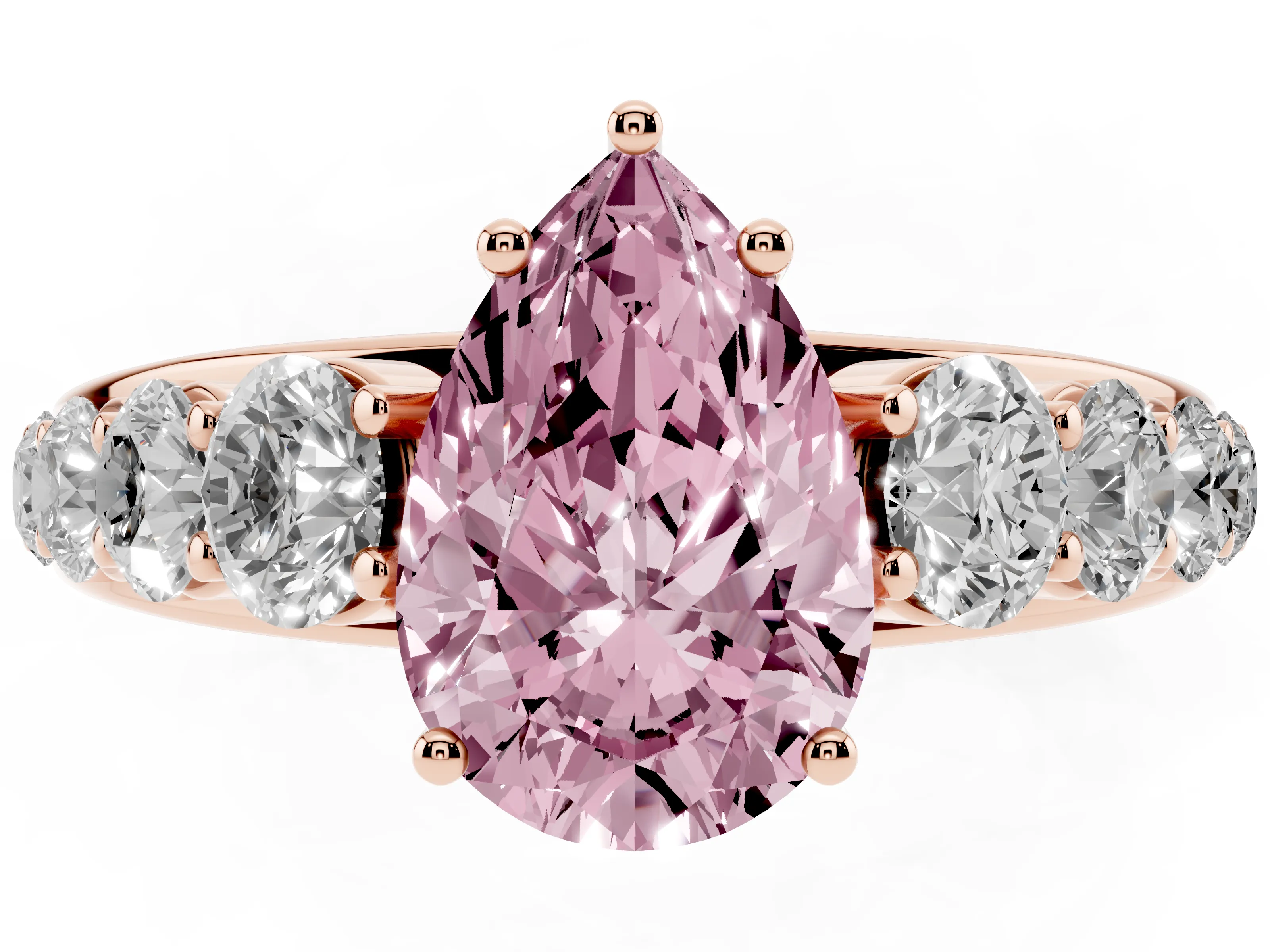 Fancy Pink Pear Cut Diamond Solitaire Ring Set in Rose gold with Pavé-Set Band and Prong Setting