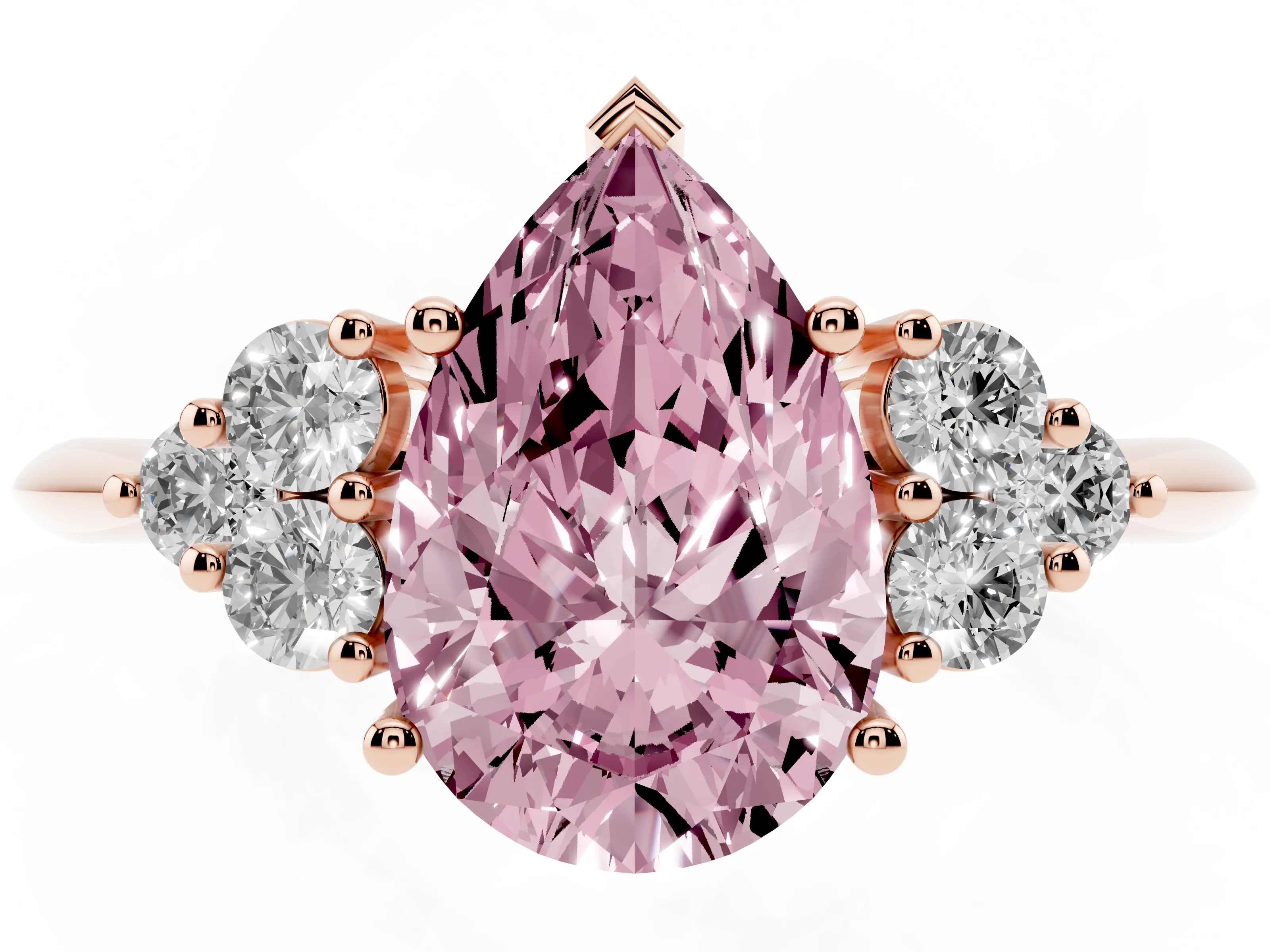 Fancy Pink Pear Cut Diamond Cluster Ring Set in Rose gold with Plain Band and Prong Setting