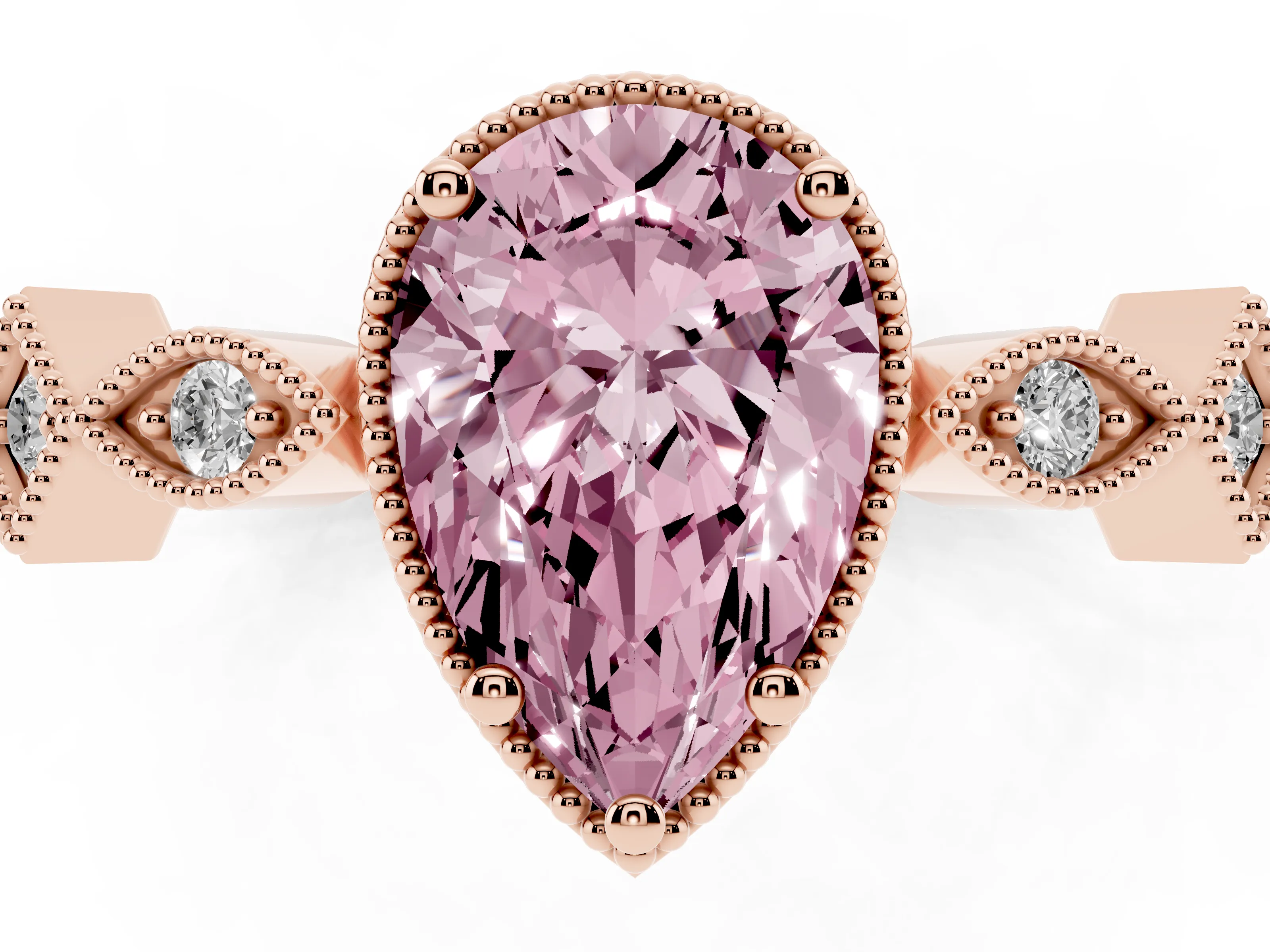 Fancy Pink Pear Cut Diamond Milgrain Marquise Twist Band Ring Set in Rose gold with Prong Setting